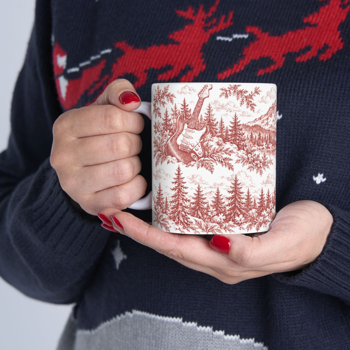 Seattle Red Toile de Jouy Ceramic Mug — Seatlle Washington and Surroundings Coffee Cup (11oz)