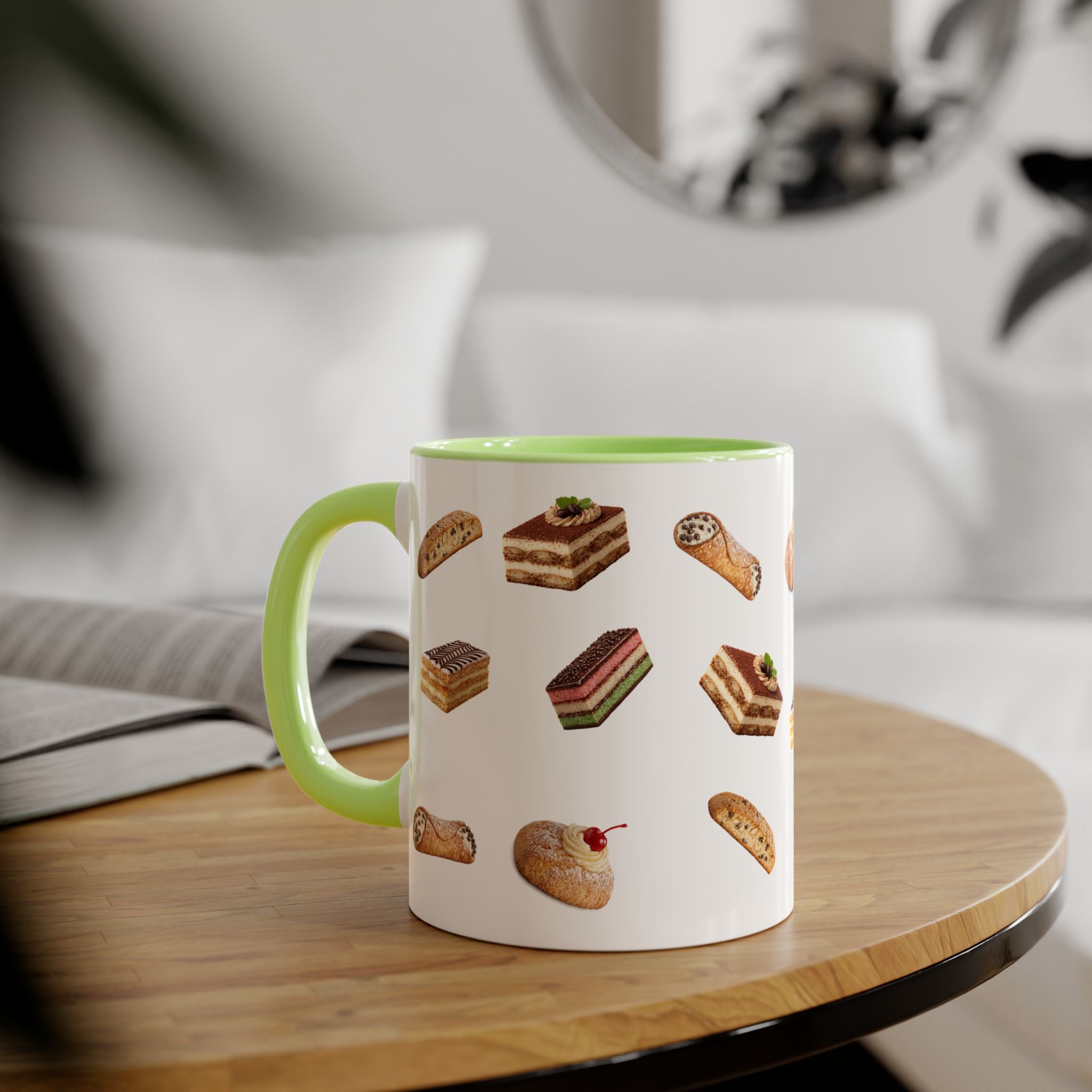 NYC Italian Bakery Pattern Mug | Cannoli Rainbow Cookie Zeppoli Tiramisu Biscotti Napoleon 11oz Ceramic Coffee Cup