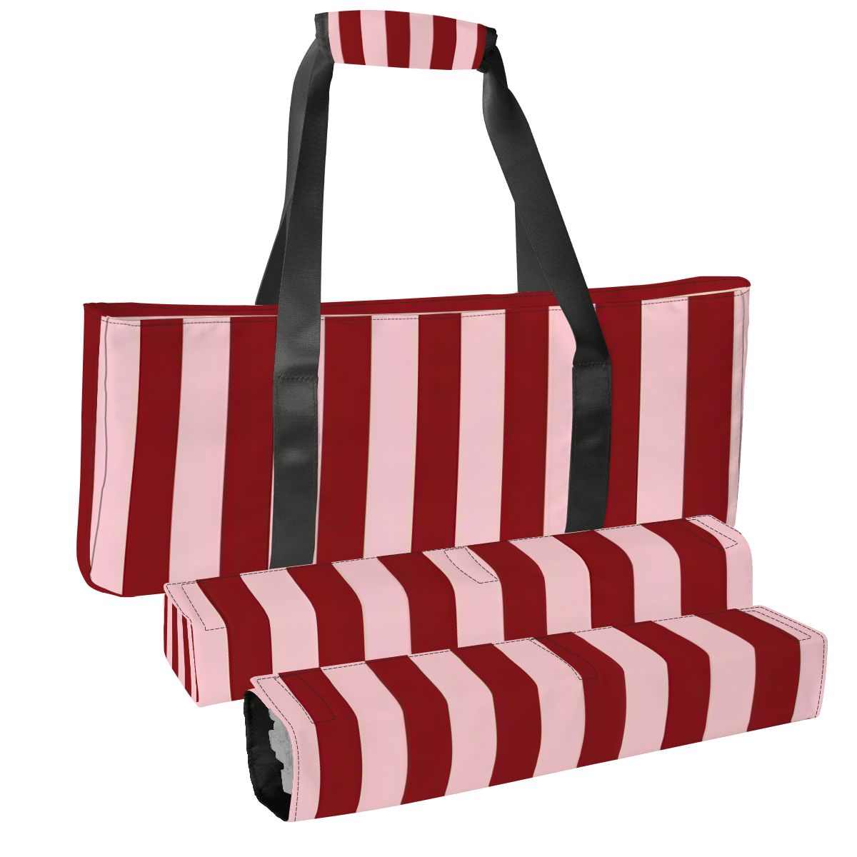 Blush and Red Stripes Mahjong Bag Set 3 Pcs