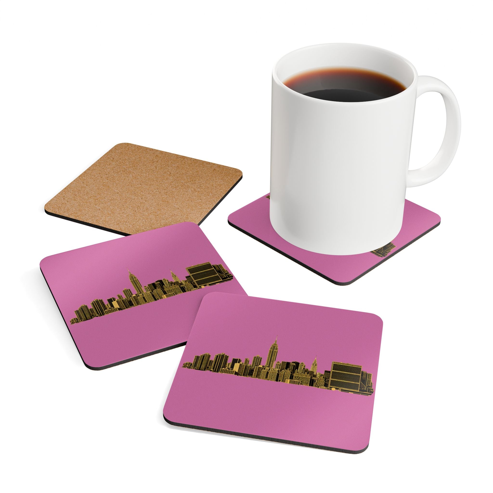 Midtown Manhattan Skyline Coasters | Art Deco New York City Skyline Cork Back Coaster Set of 4
