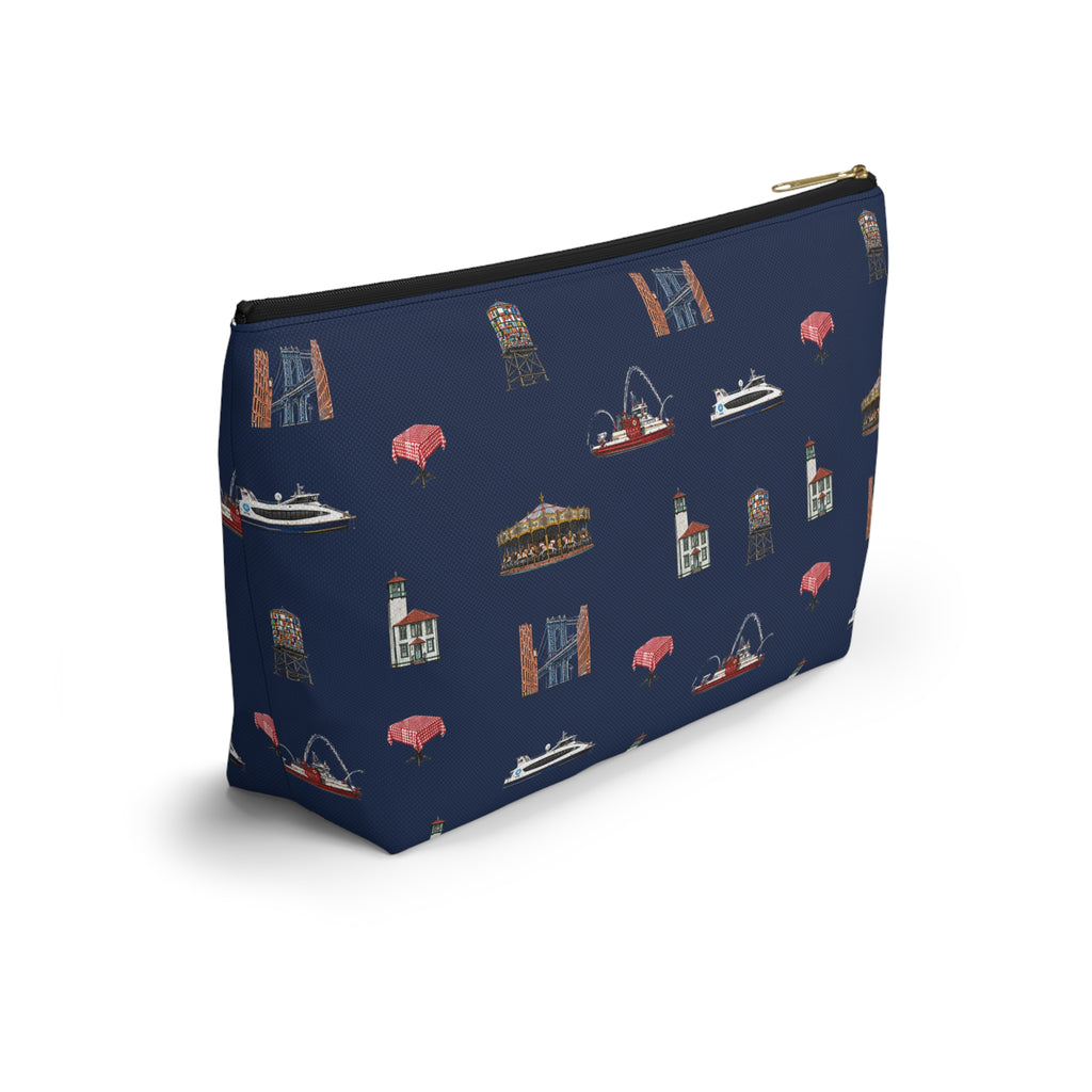 Icons of DUMBO Large Navy Blue Accessory Pouch — T-Bottom Makeup Bag