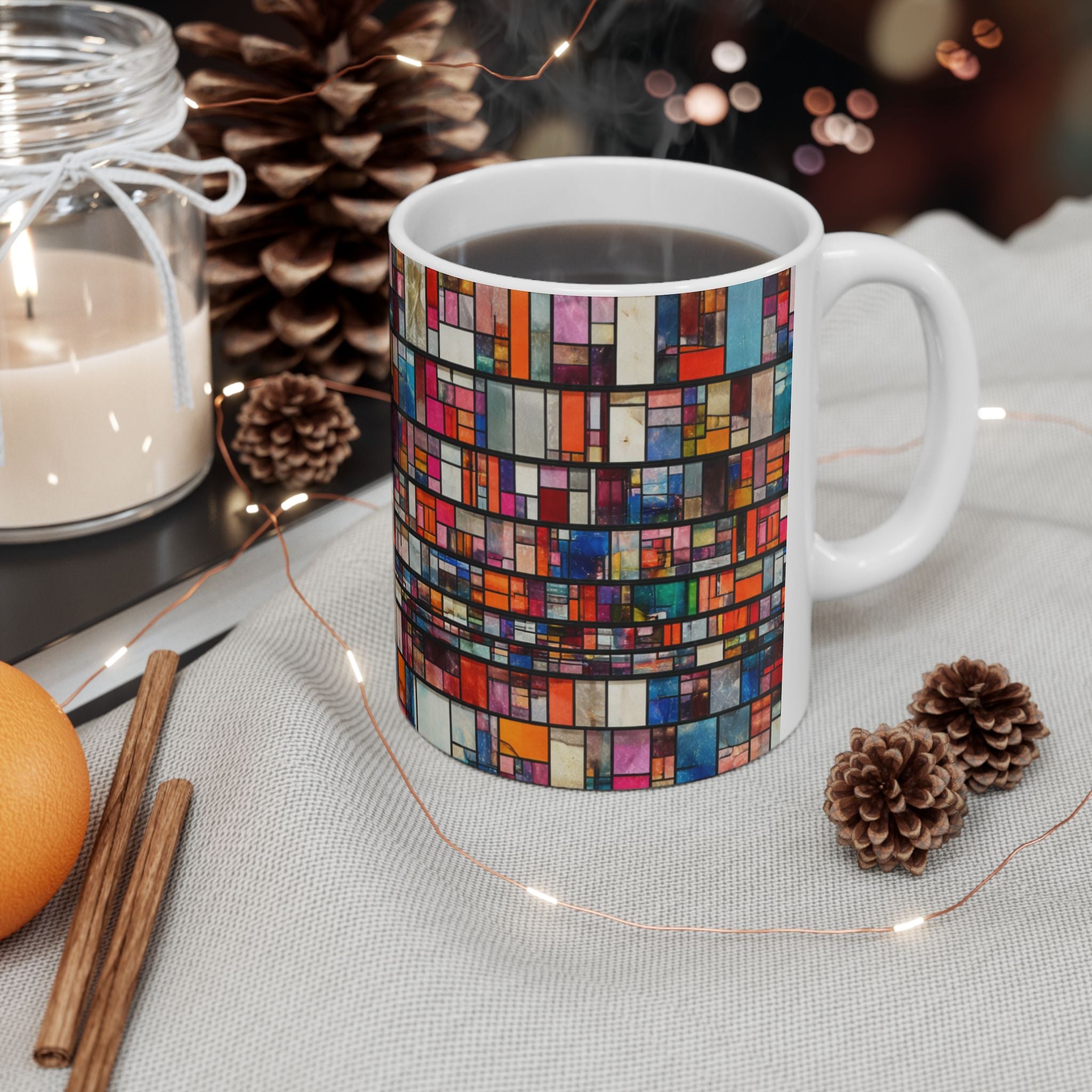 DUMBO Brooklyn Mosaic Water Tower Mug | Colorful Geometric Ceramic Mug 11oz