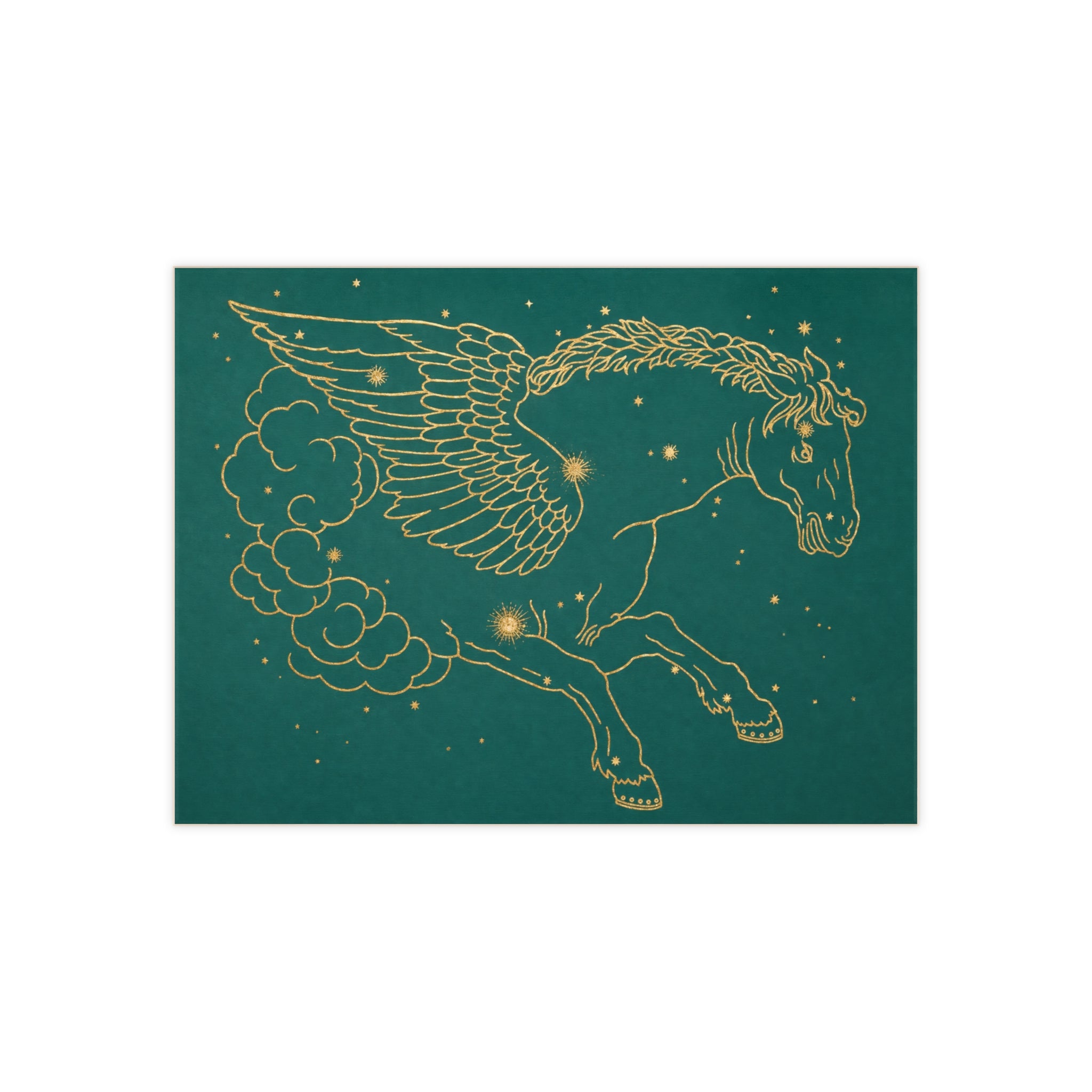 Grand Central Station-inspired Gold Pegasus on Teal Ceramic Bath Tile — Gold Constellation Winged Horse Art Tile 6" x 8"