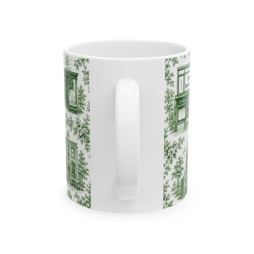 Cobble Hill Green Toile de Jouy Mug | NYC Chinoiserie Ceramic Coffee Cup