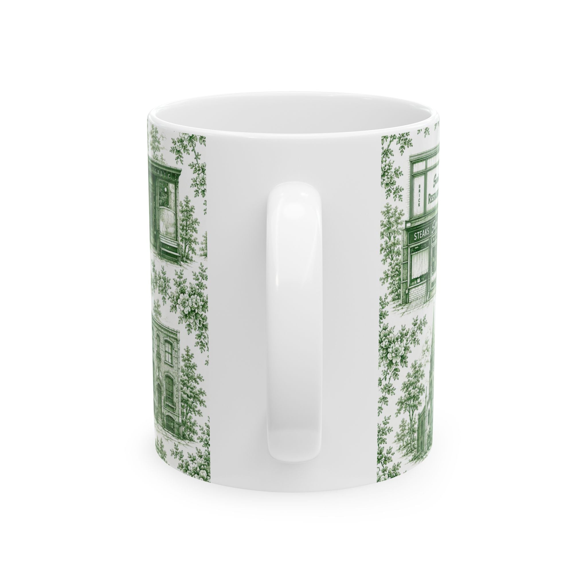 Cobble Hill Green Toile de Jouy Mug | NYC Chinoiserie Ceramic Coffee Cup