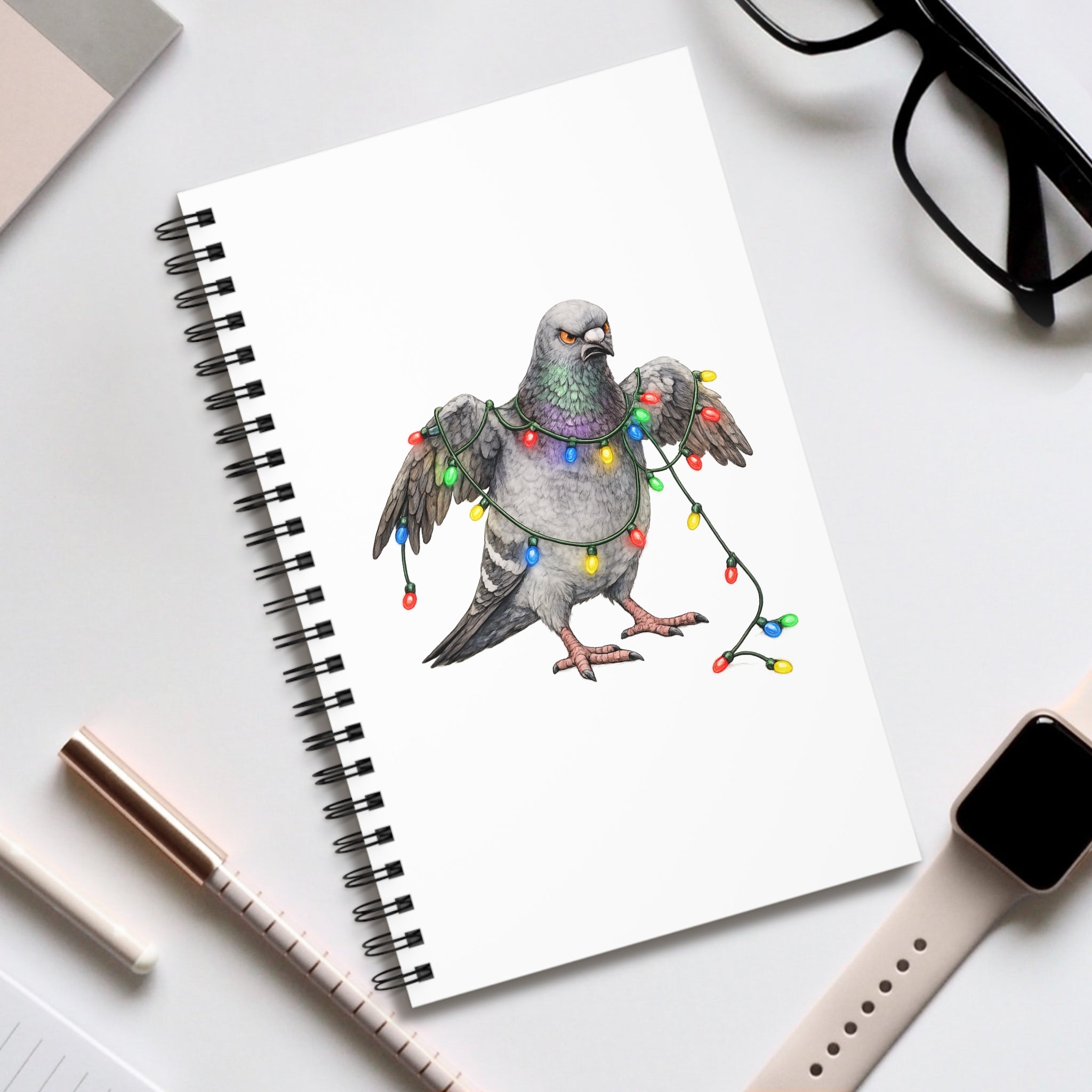 Customizable Dyker Heights NYC Pigeon Spiral Journal | Brooklyn Christmas Lights Dad Bird Lovers Notebook