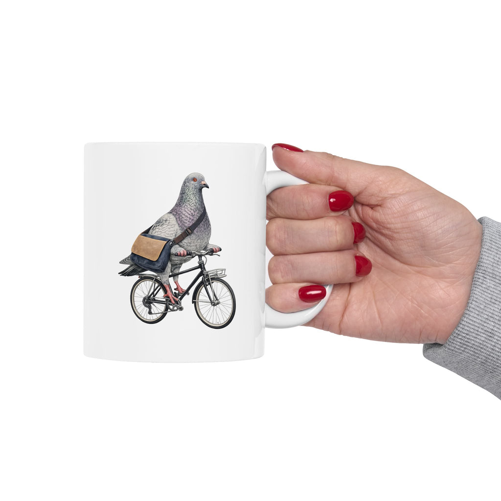 Customizable Midtown NYC Pigeon Mug | New York Bike Messenger Bird Lovers Ceramic Coffee Cup
