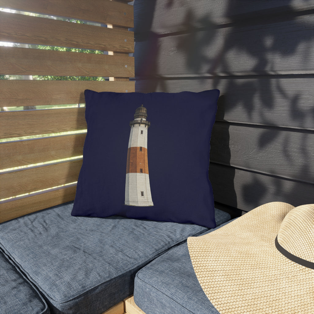 Montauk Lighthouse Navy Outdoor Pillow  – Cozy Hamptons Patio Throw Cushion