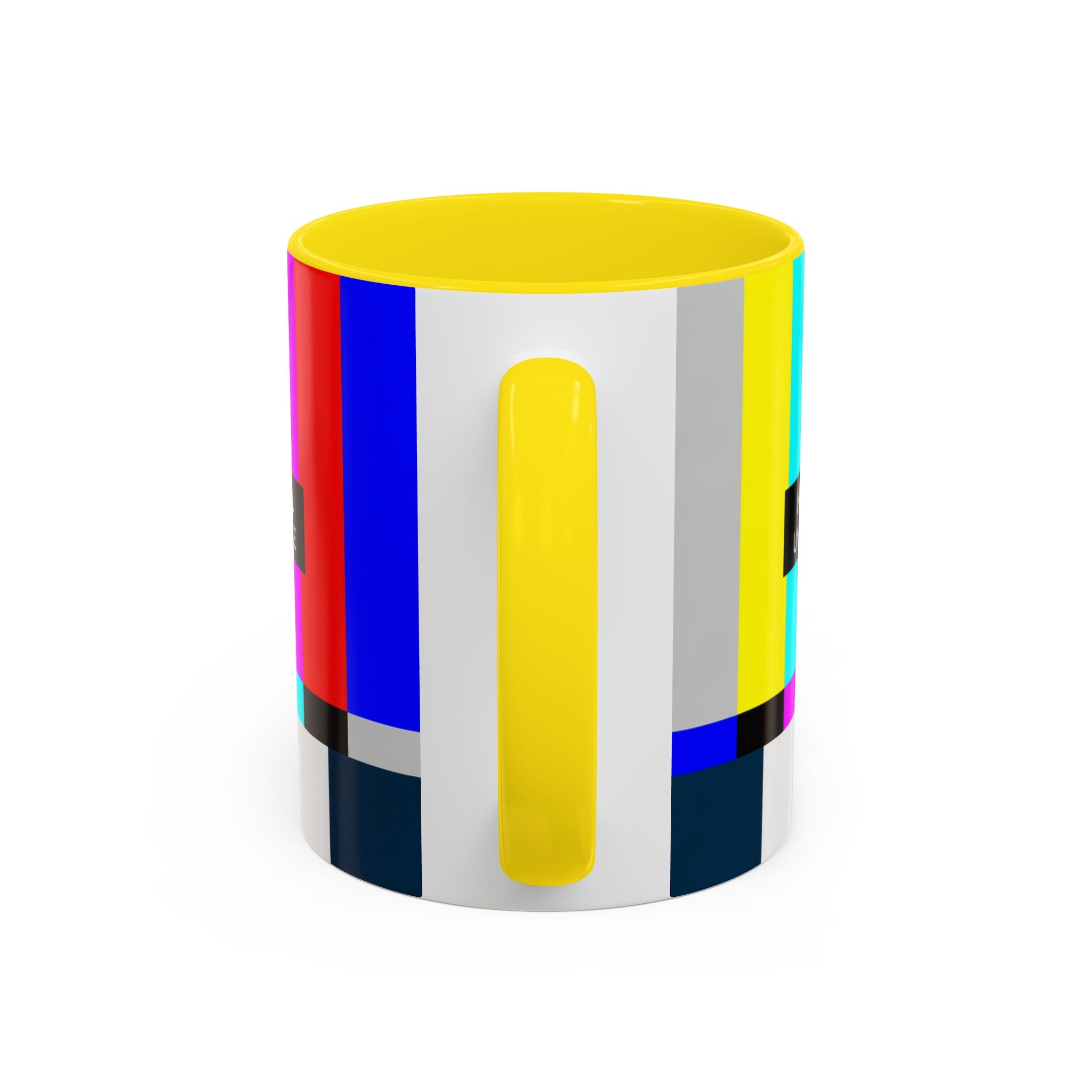 "No Signal Until Coffee" Accent Mug —  TV Rainbow Test Pattern Coffee Mug