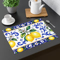 Little Italy Amalfi Blue and White with Lemon Decorative Placemat — Mediterranean Citrus Table Mat