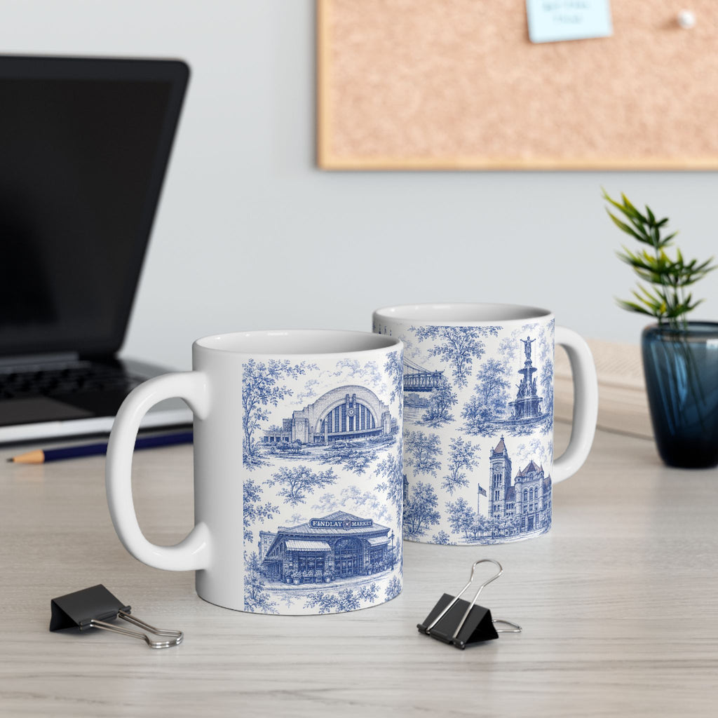 Cincinnati Blue Toile de Jouy Ceramic Mug — Coffee mug 11oz