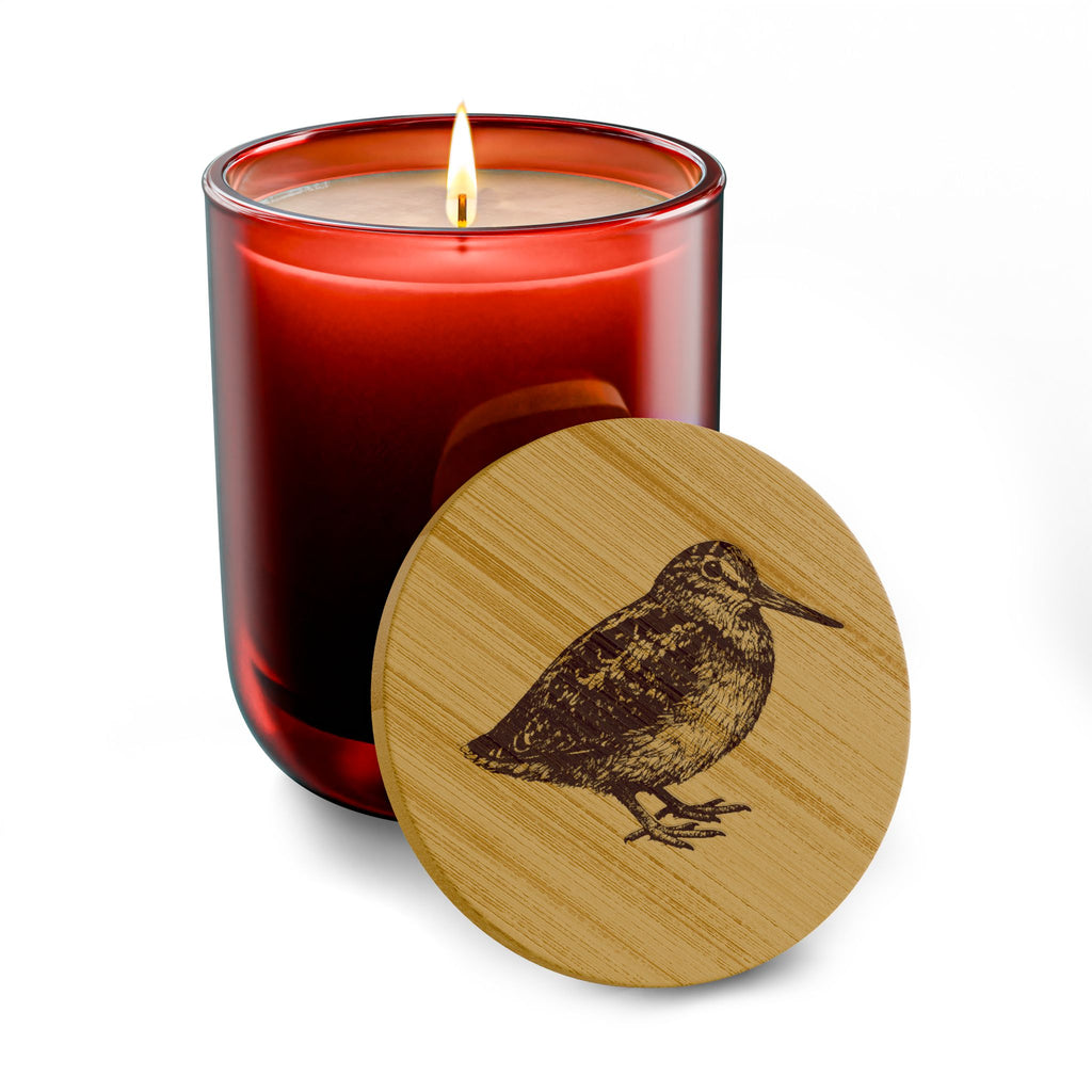 Engraved Bryant Park American Woodcock Soy Candle 14oz — Woodcock Bird Lover Gift Bamboo Lid, Scented Glass Jar