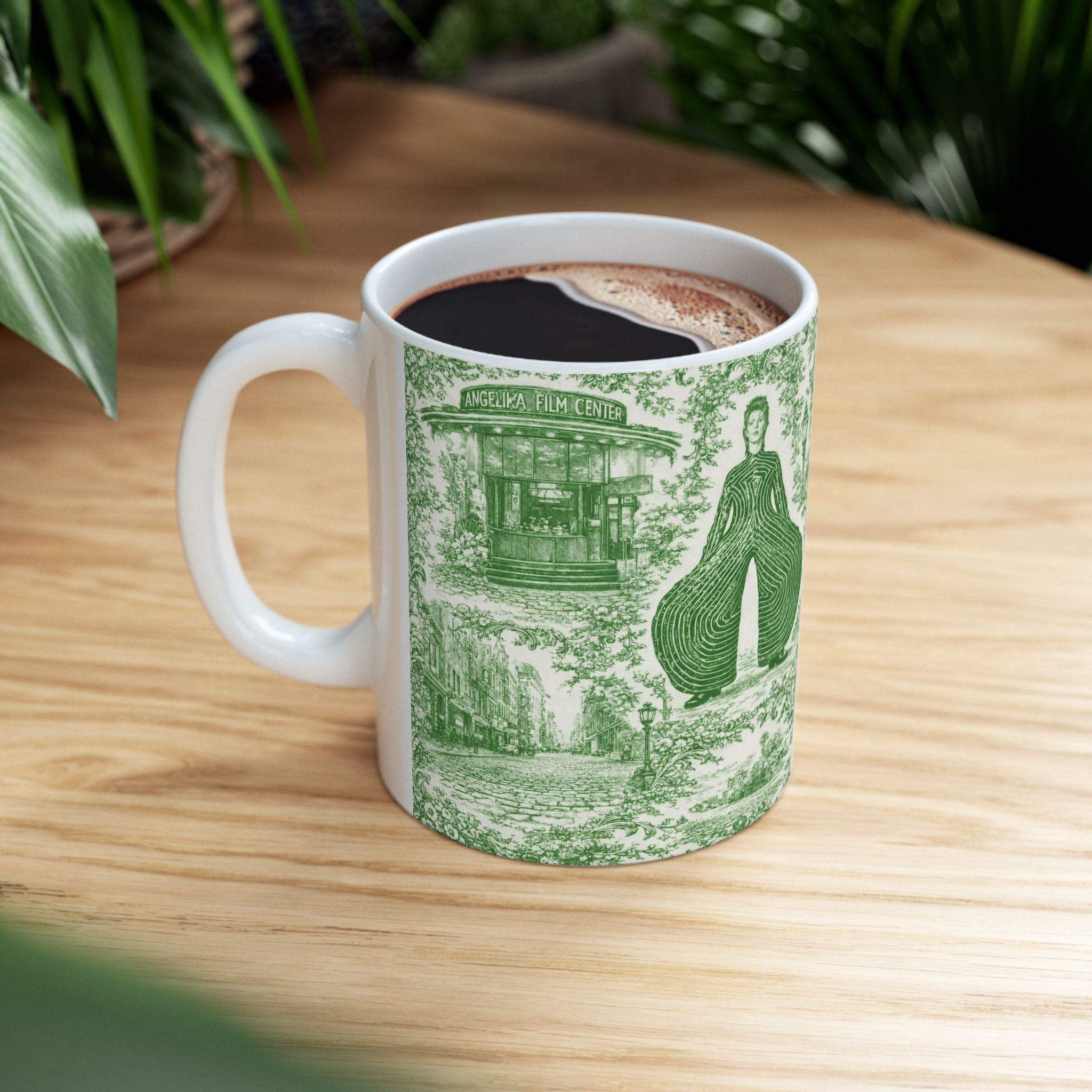 SoHo Green and White Toile de Jouy Mug | NYC Chinoiserie Ceramic Coffee Cup