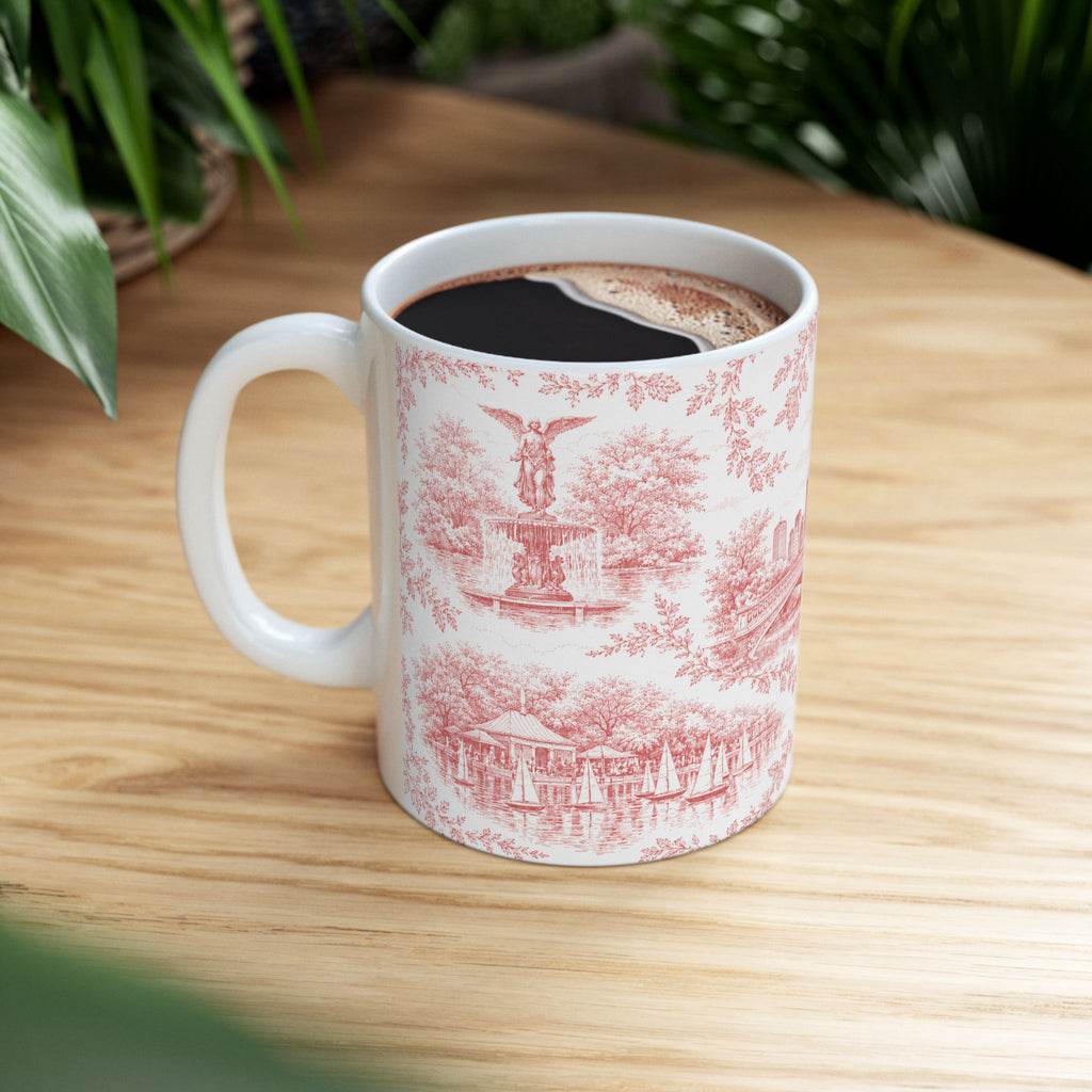 Central Park Red Toile de Jouy Mug | NYC Chinoiserie Ceramic Coffee Cup