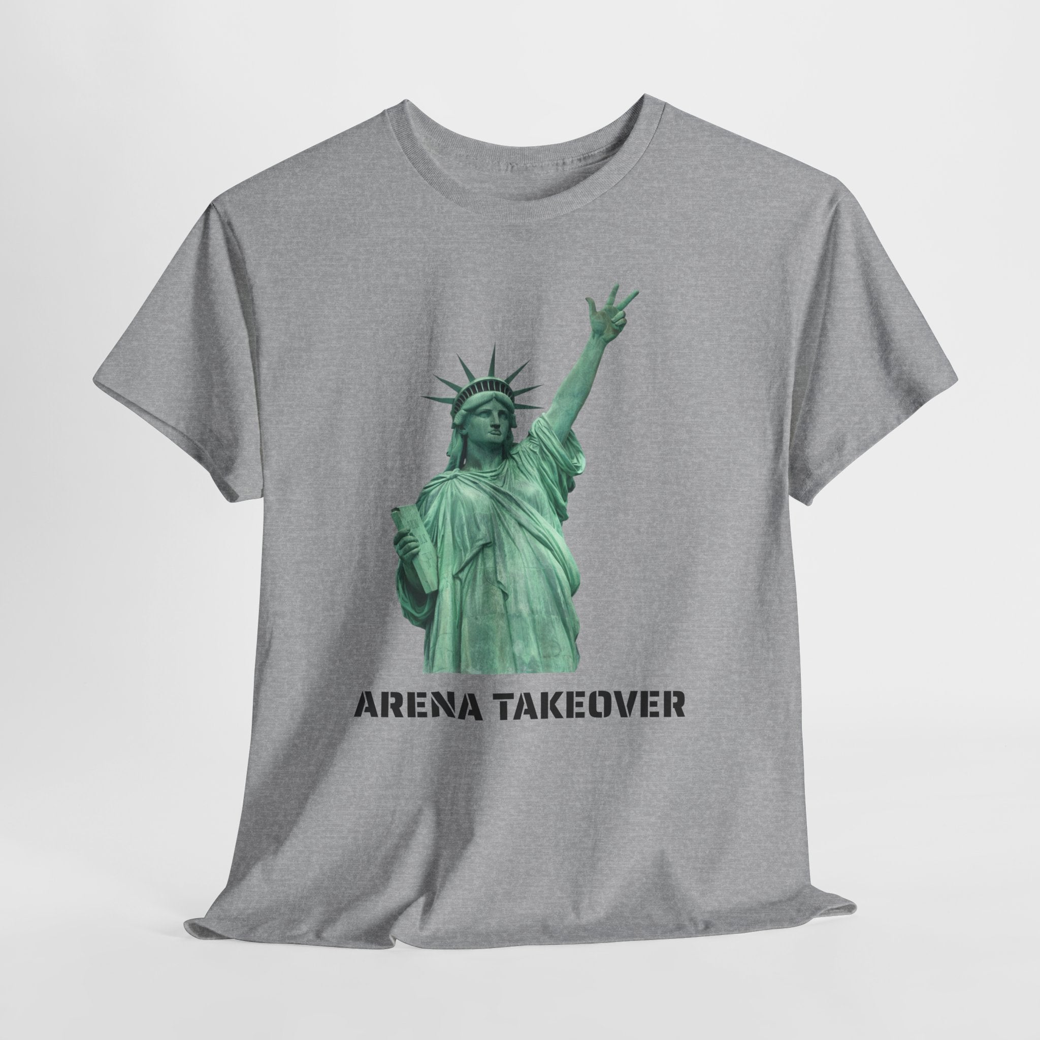 Arena Takeover Statue of Liberty Three Points T-Shirt | NYC Jalen Brunson Basketball 3 Point Shot Tee