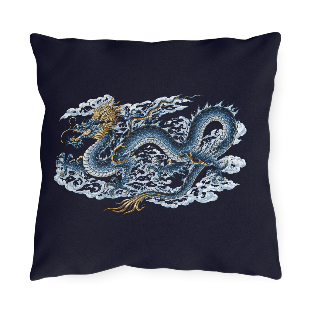 Chinatown Blue Dragon Outdoor Pillow  – Throw Cushion