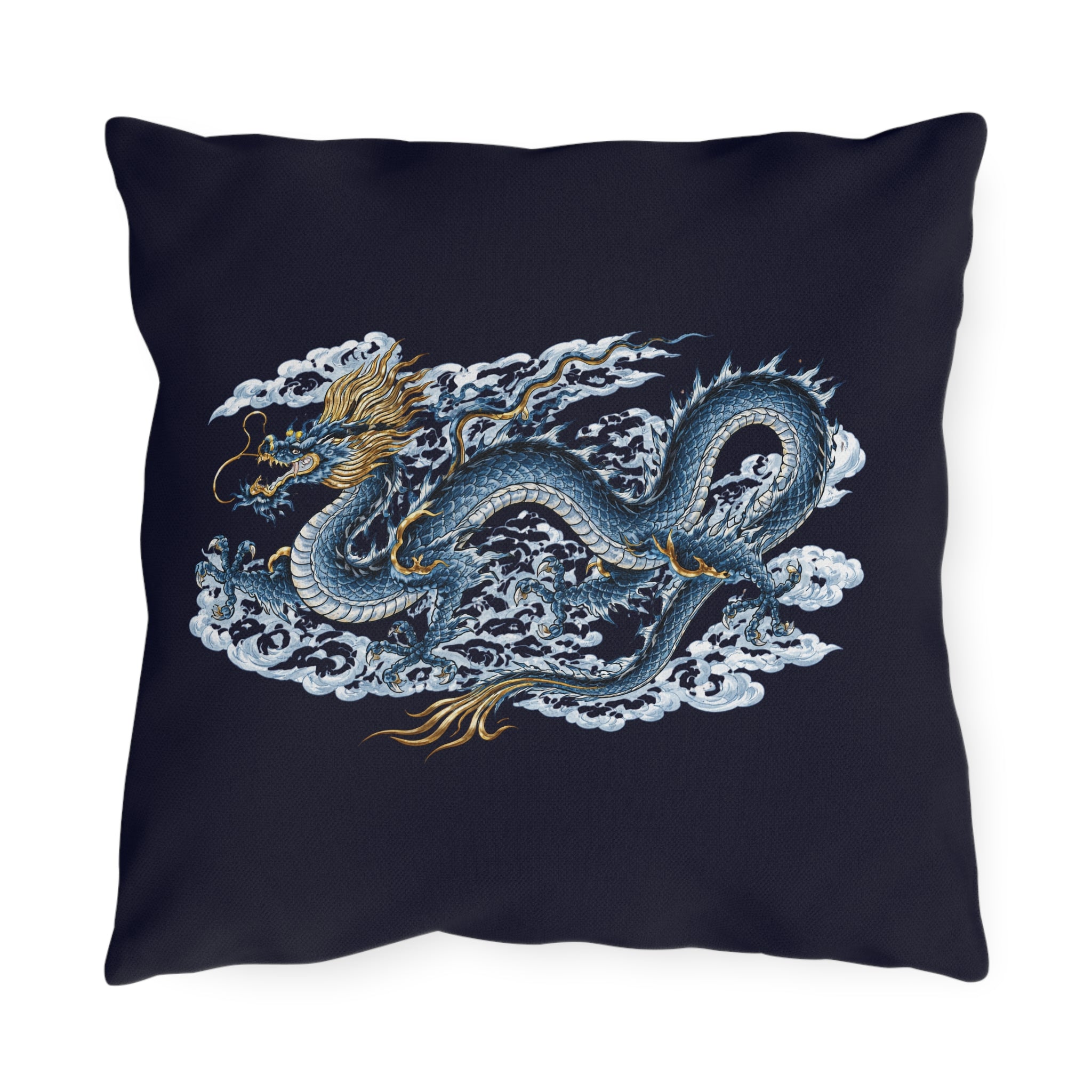 Chinatown Blue Dragon Outdoor Pillow  – Throw Cushion