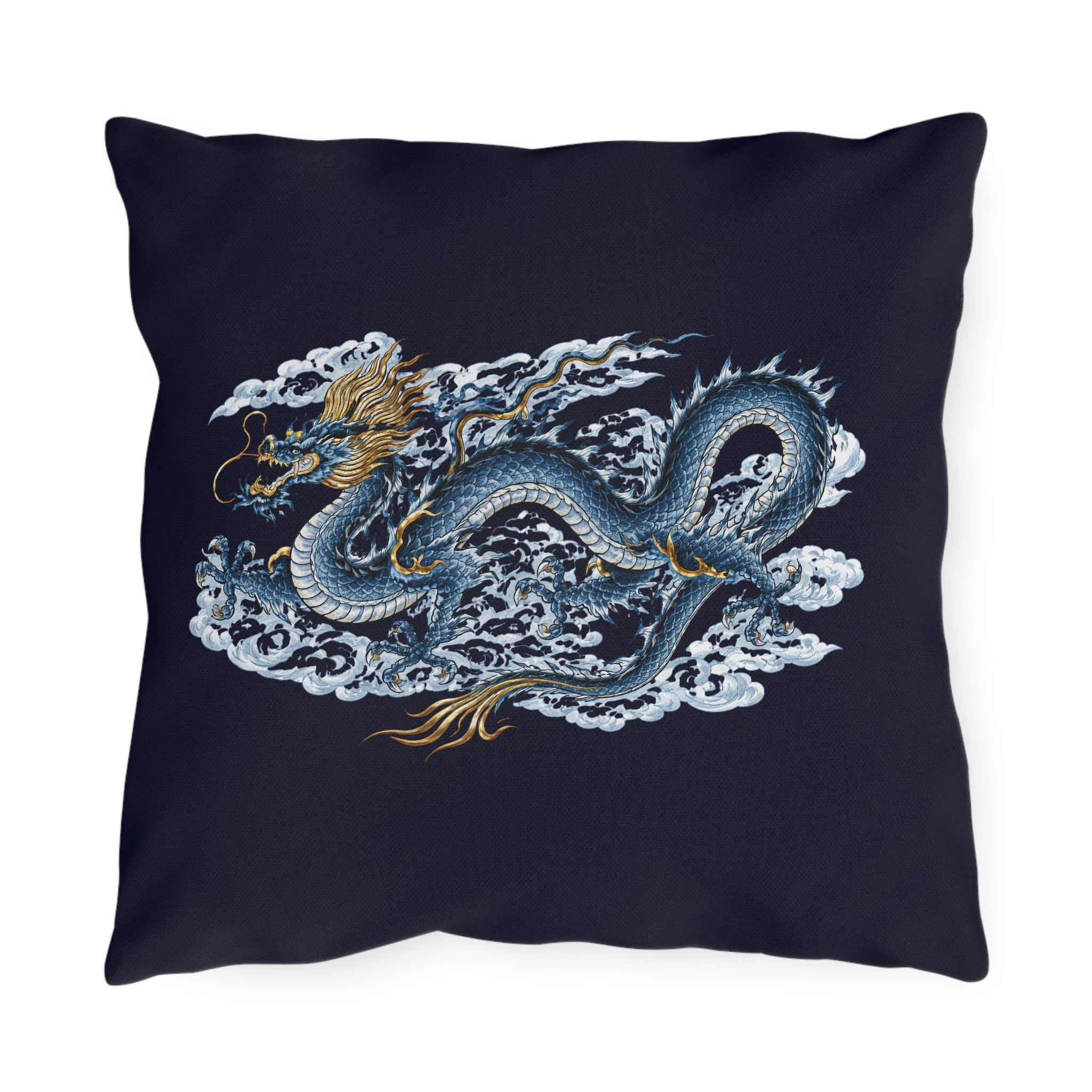 Chinatown Blue Dragon Outdoor Pillow  – Throw Cushion
