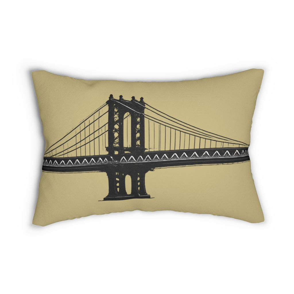 Manhattan Bridge Silhouette Lumbar Pillow — Neutral Cityscape Decorative Pillow