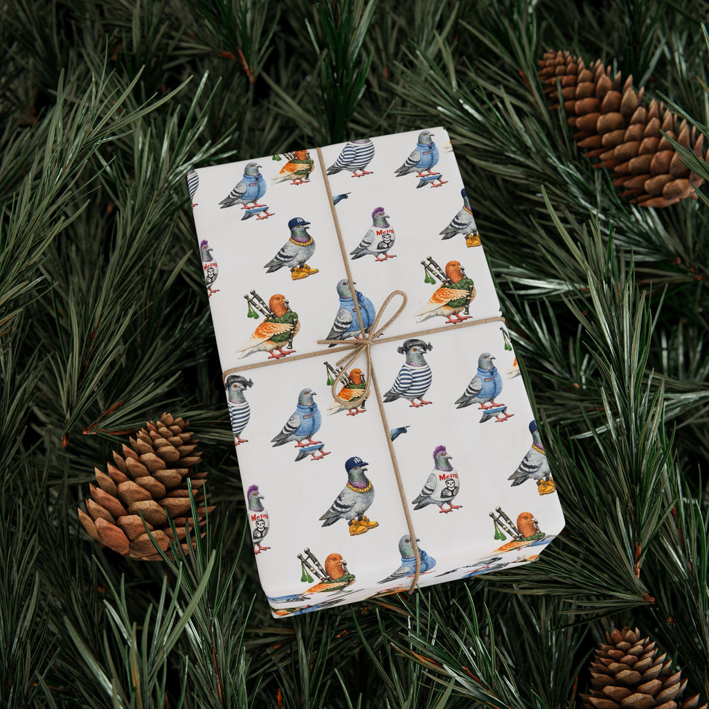NYC Pigeons Pattern Gift Wrap Paper | Bird Lover Wrapping Paper Roll