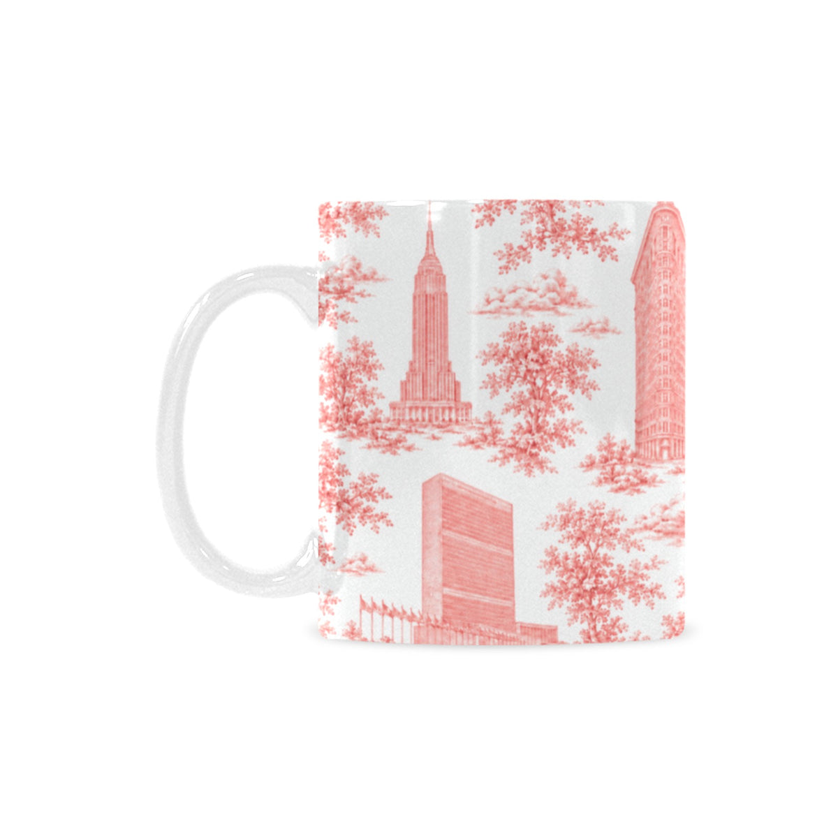 Manhattan Red Toile de Jouy Mug with One World Trade | New York City Chinoiserie Ceramic Mug Custom White Mug (11oz)