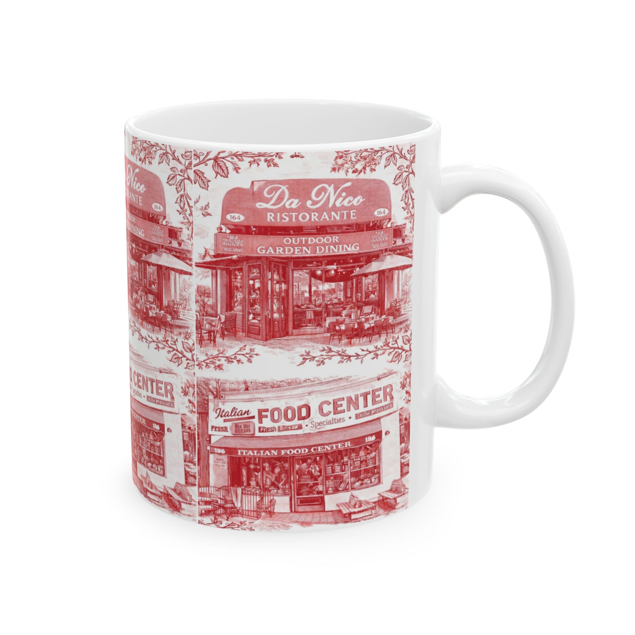 Little Italy Red and White Toile Cityscape Mug | NYC Chinoiserie Ceramic Coffee Cup
