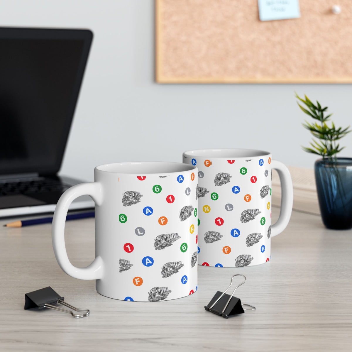 New York Subway Train Transit Icons Mug | NYC Metro Subway Pattern 11oz Coffee Tea Cup