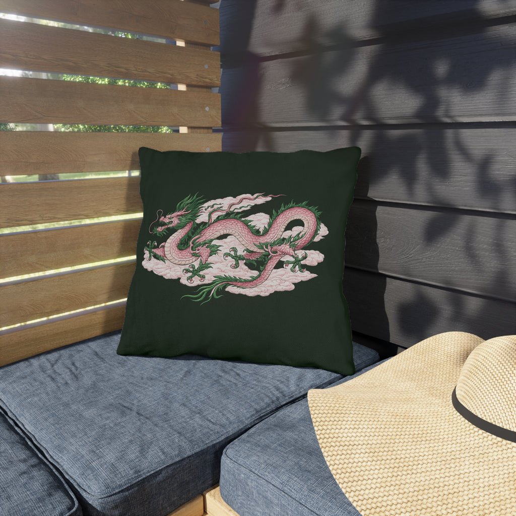 Chinatown Pink Dragon Green Outdoor Pillow  – Throw Cushion