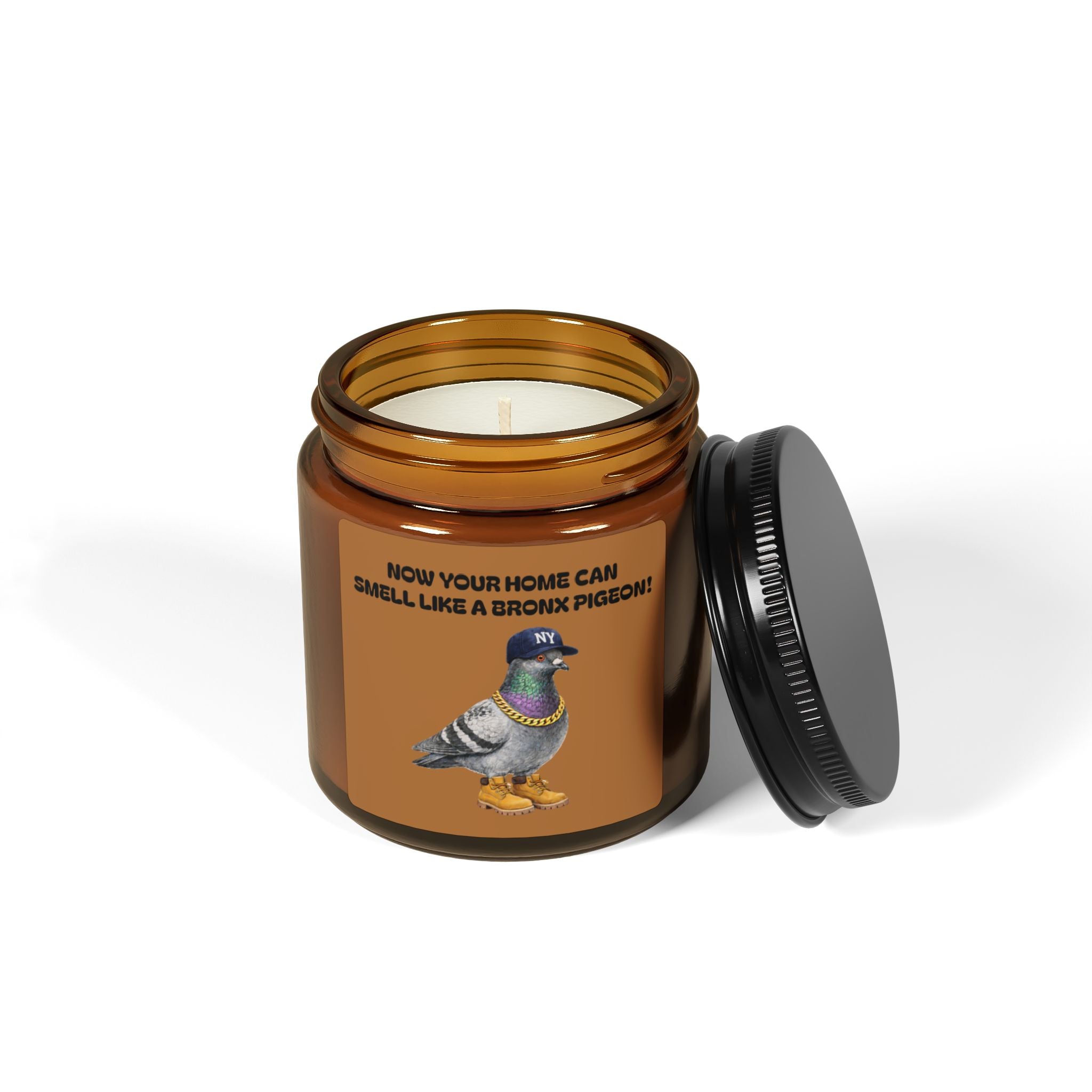 Customizable Bronx NYC Pigeon Scented Candle | Amber Jar Soy Candle New Yorker Gag Gift