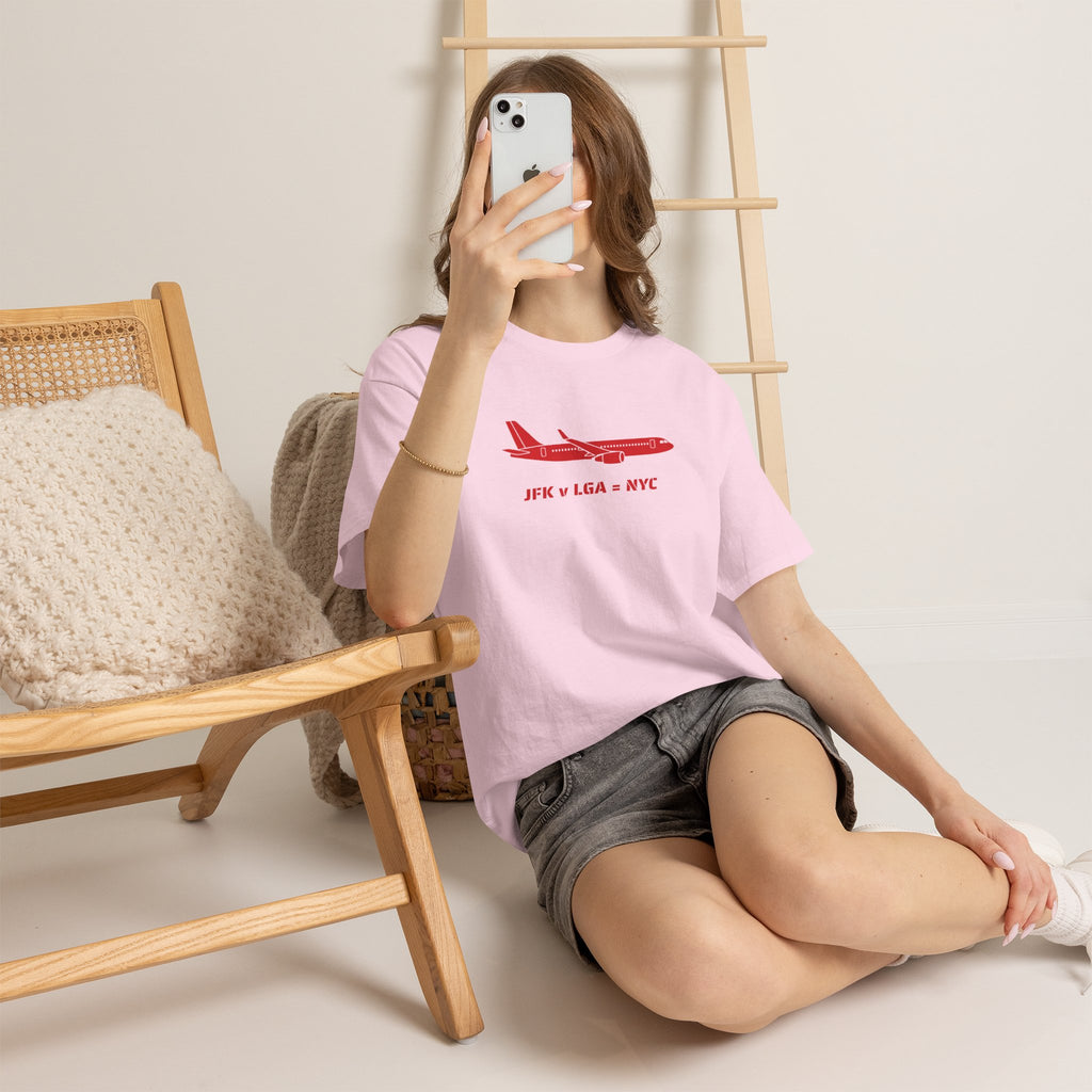 Travel Day NYC Airport Comfy Flight Tee — "JFK v LGA = NYC" Travel Math Airplane T-Shirt