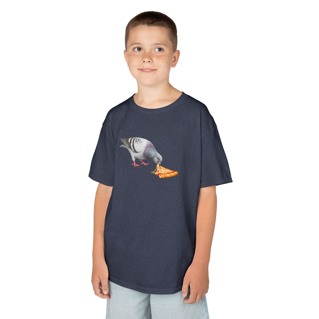 Customizable Little Italy NYC Pigeon Kid Pizza Tee —  Cute Bird Pizza Lover T-Shirt for Children