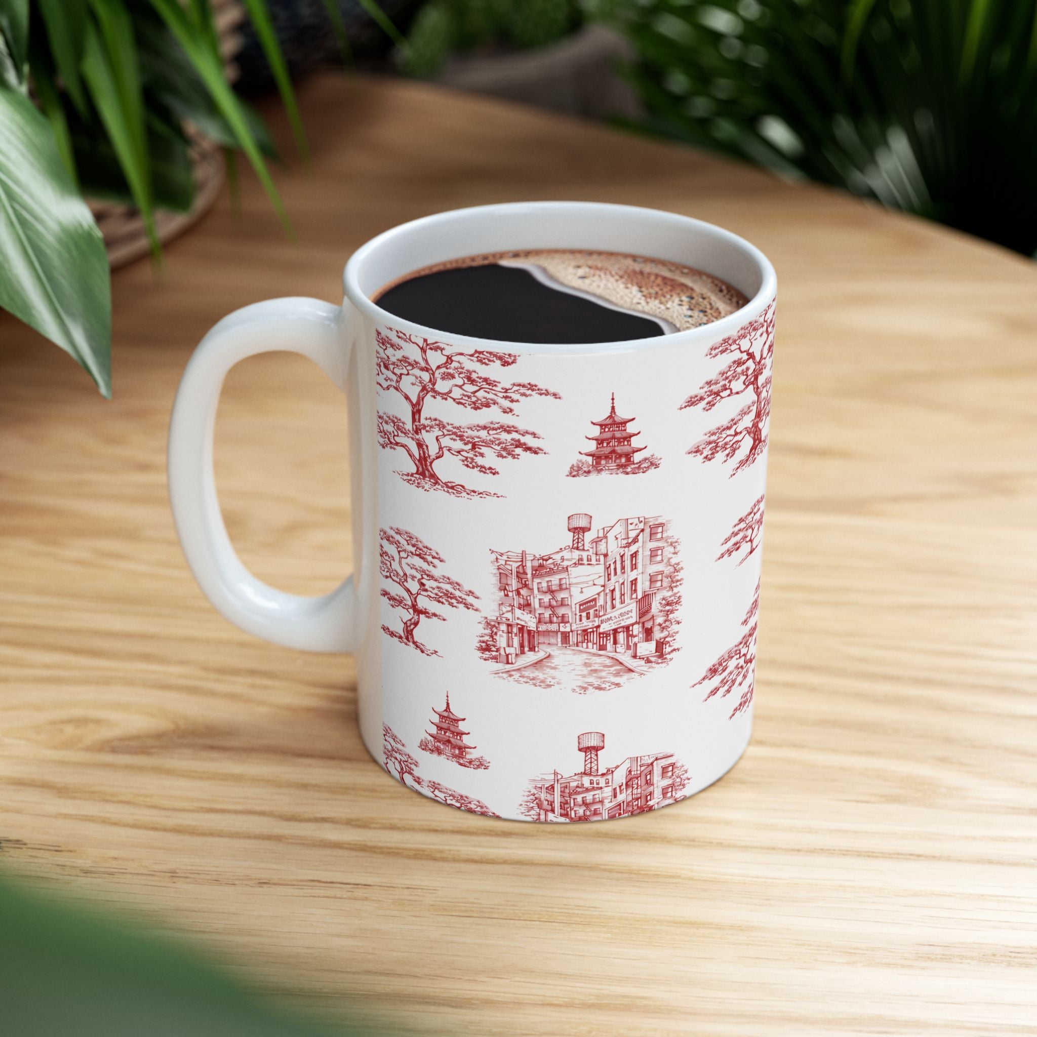 Chinatown Doyers Street Red Toile de Jouy Mug | New York City Chinoiserie Ceramic Mug 11oz