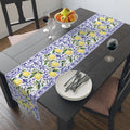 Little Italy Amalfi Blue and White with Lemon Table Runner – Mediterranean Blue & Yellow Dining Decor