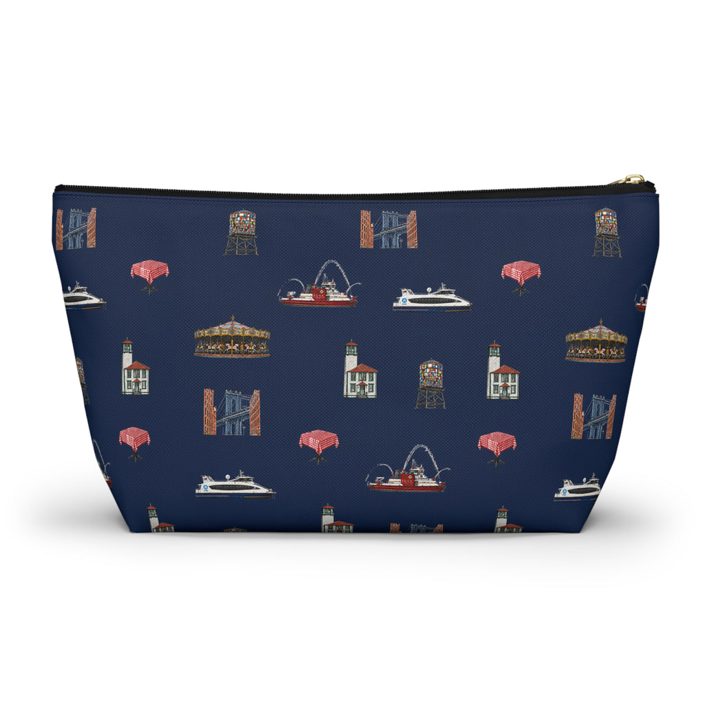 Icons of DUMBO Large Navy Blue Accessory Pouch — T-Bottom Makeup Bag