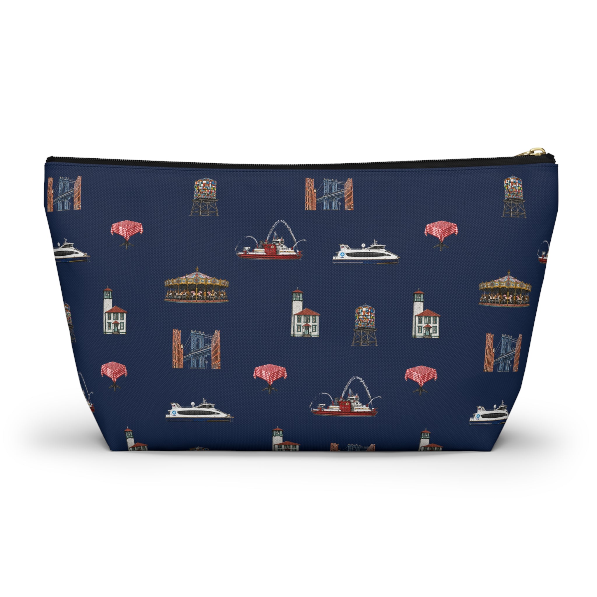 Icons of DUMBO Large Navy Blue Accessory Pouch — T-Bottom Makeup Bag