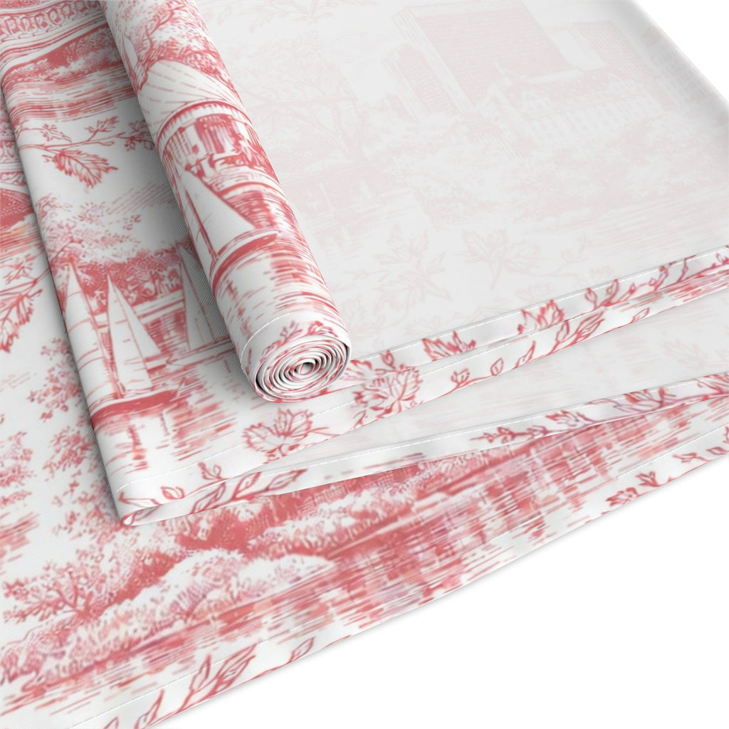 Central Park NYC Red Toile de Jouy Table Runner — New York Chinoiserie Dining Table Decor