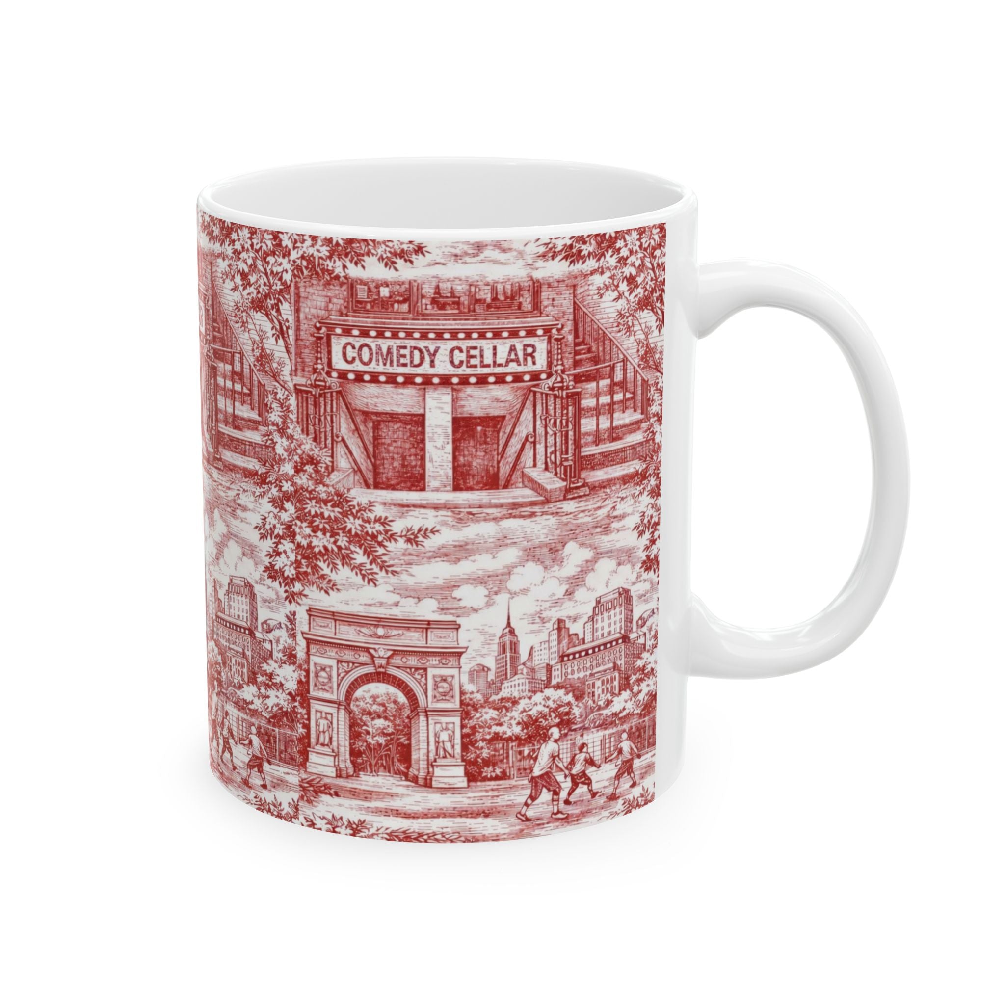 Greenwich Village Red and White Toile de Jouy Mug | NYC Chinoiserie Ceramic Coffee Cup