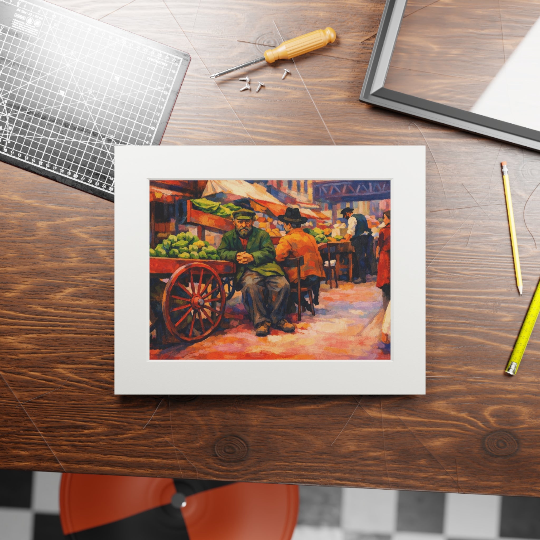 Colorized Historic Lower East Side 3 | Old New York Street Vendor Mat Frame