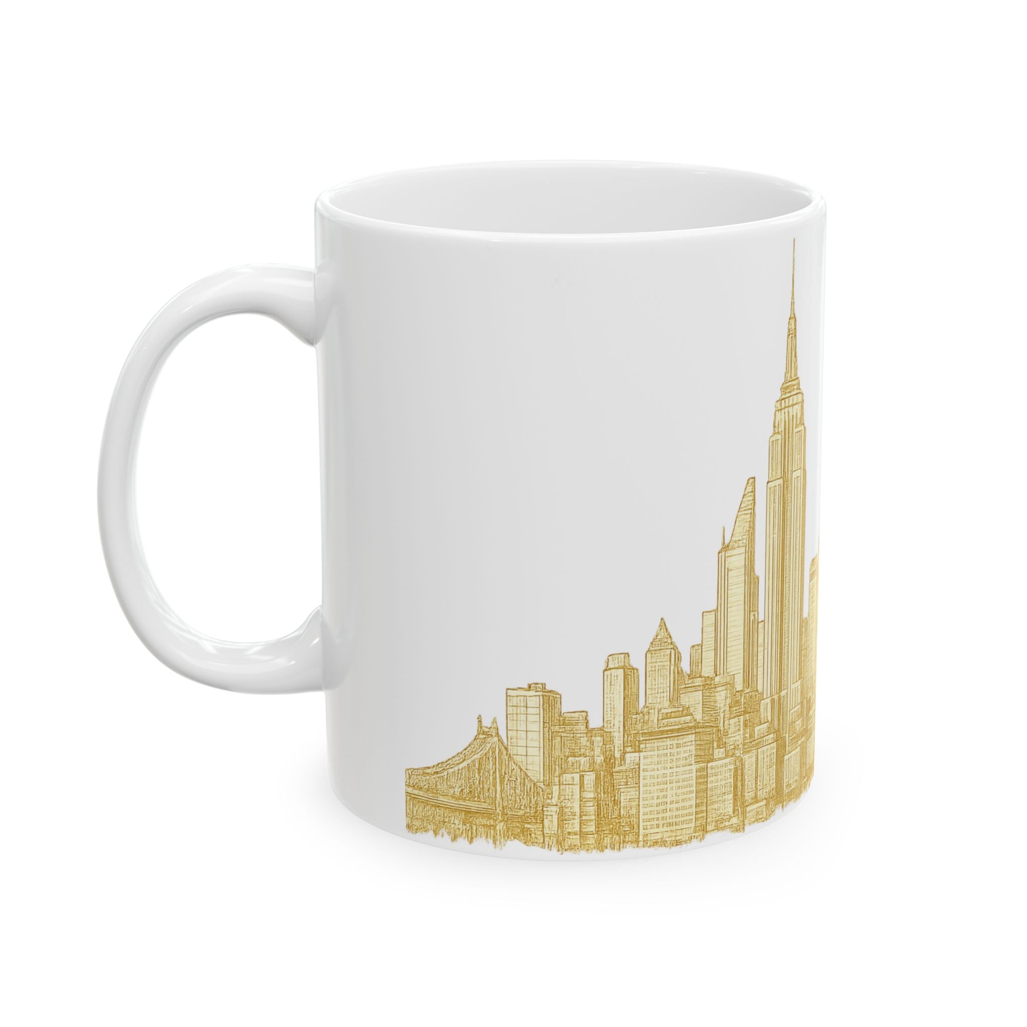 Gold New York City Skyline Mug | Ceramic Midtown Manhattan Skyline Coffee Cup 11oz