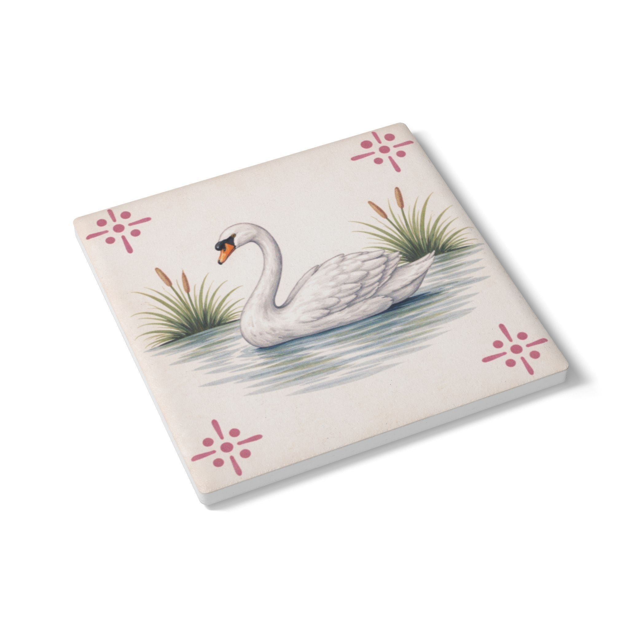 East River Swan Ceramic Coaster – Azulejos-style Tile Drink Coaster
