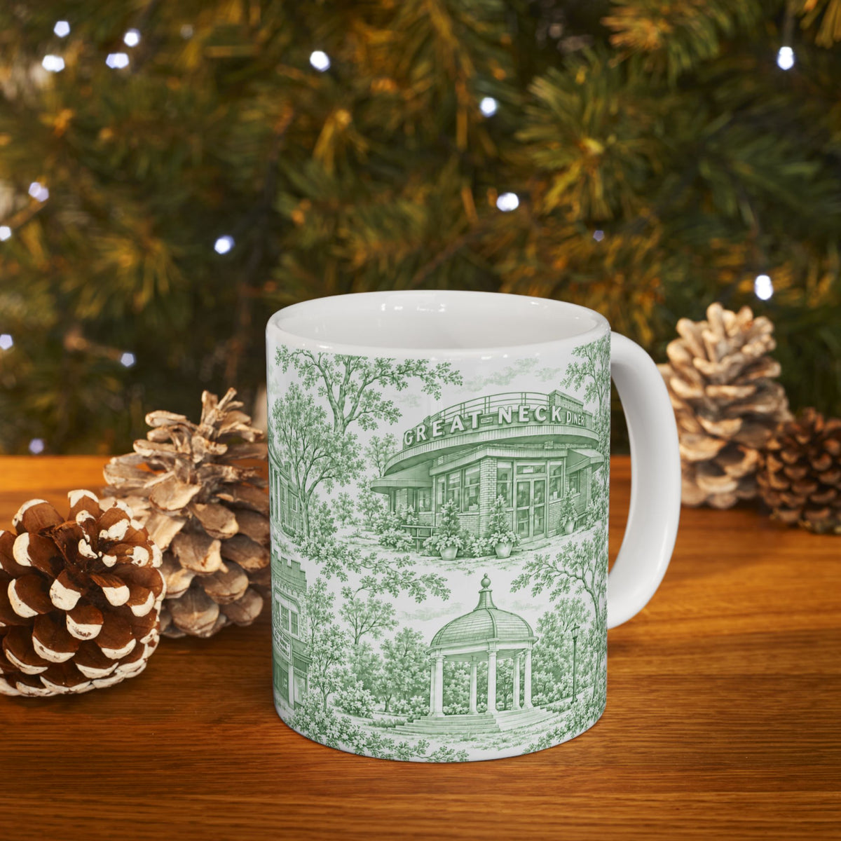 Great Neck Green Toile de Jouy 11oz Ceramic Mug
