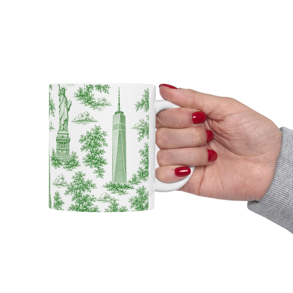 Manhattan Green Toile de Jouy mug | New York City Chinoiserie Ceramic Mug