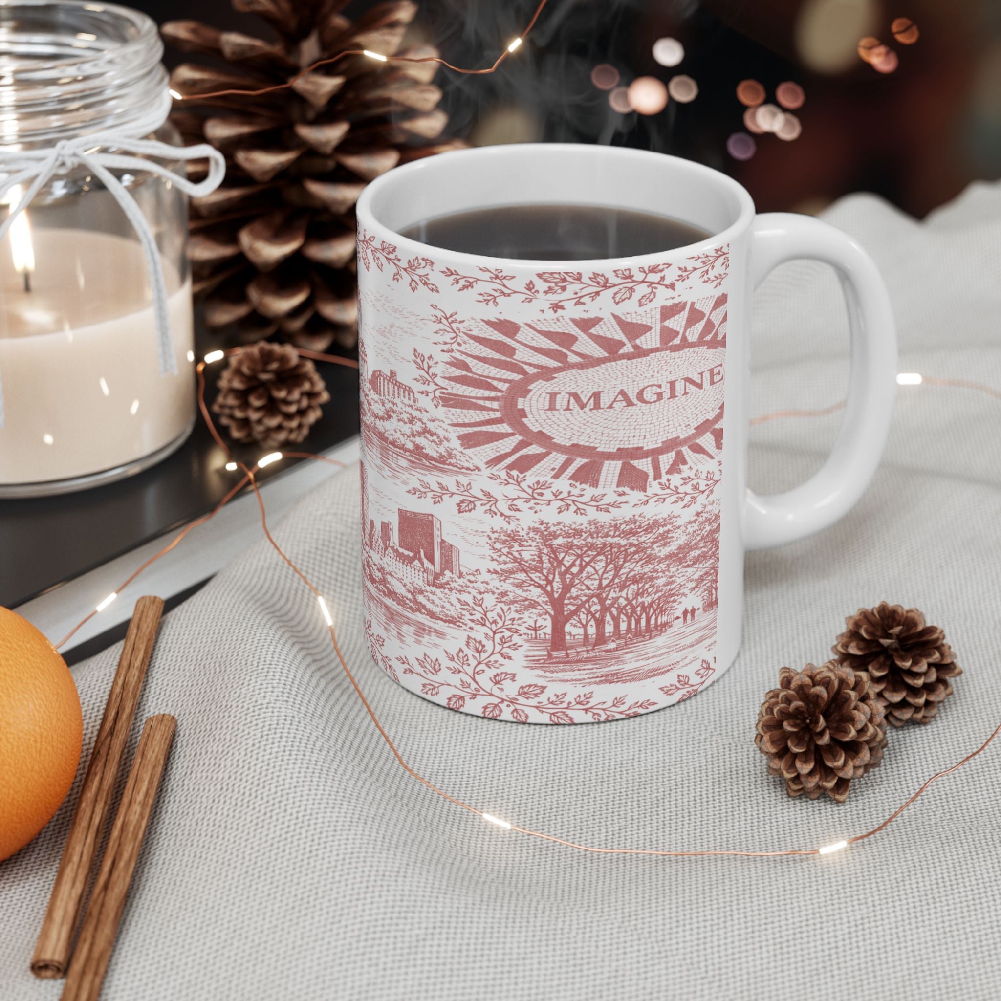 Central Park Red Toile de Jouy Mug | NYC Chinoiserie Ceramic Coffee Cup