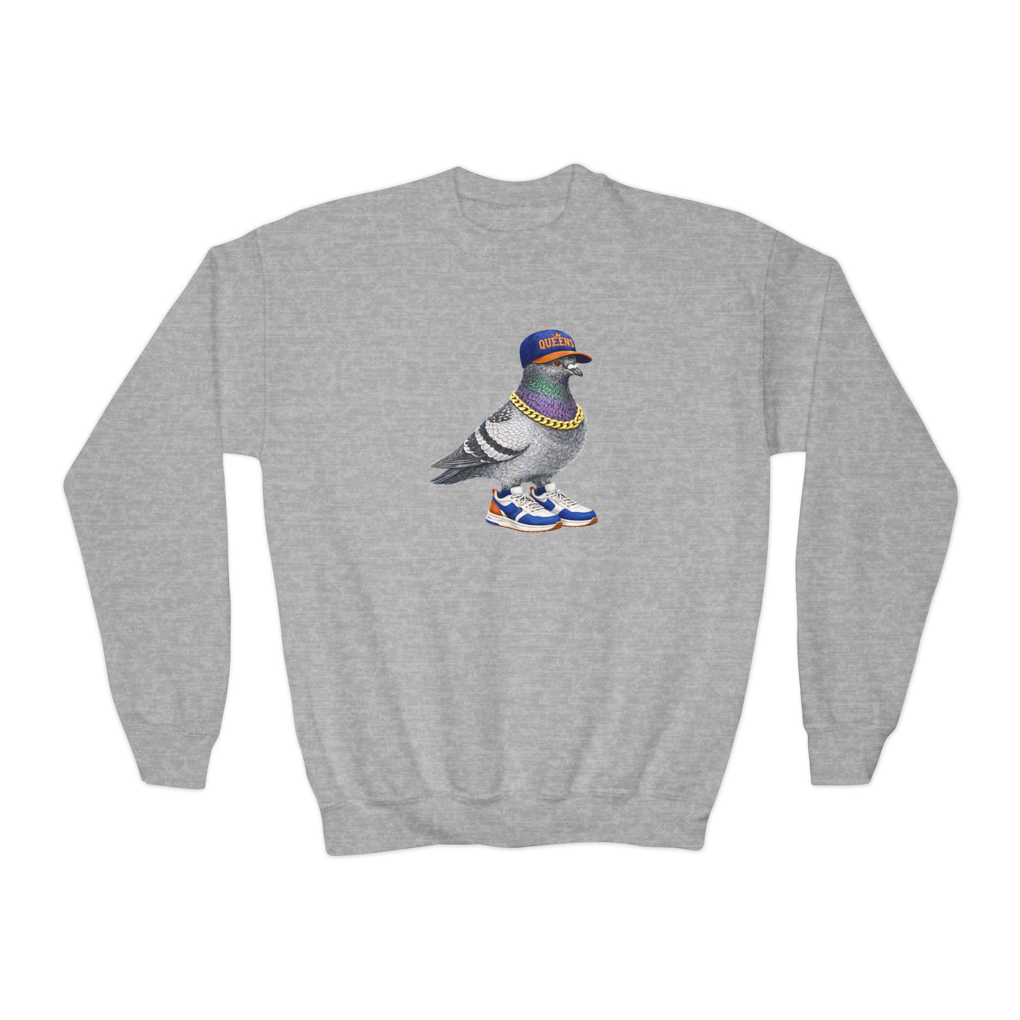 Customizable Queens NYC Pigeon NYC Kids Crewneck Sweatshirt    New York Baseball Fan Bird Lover Childrens Sweater