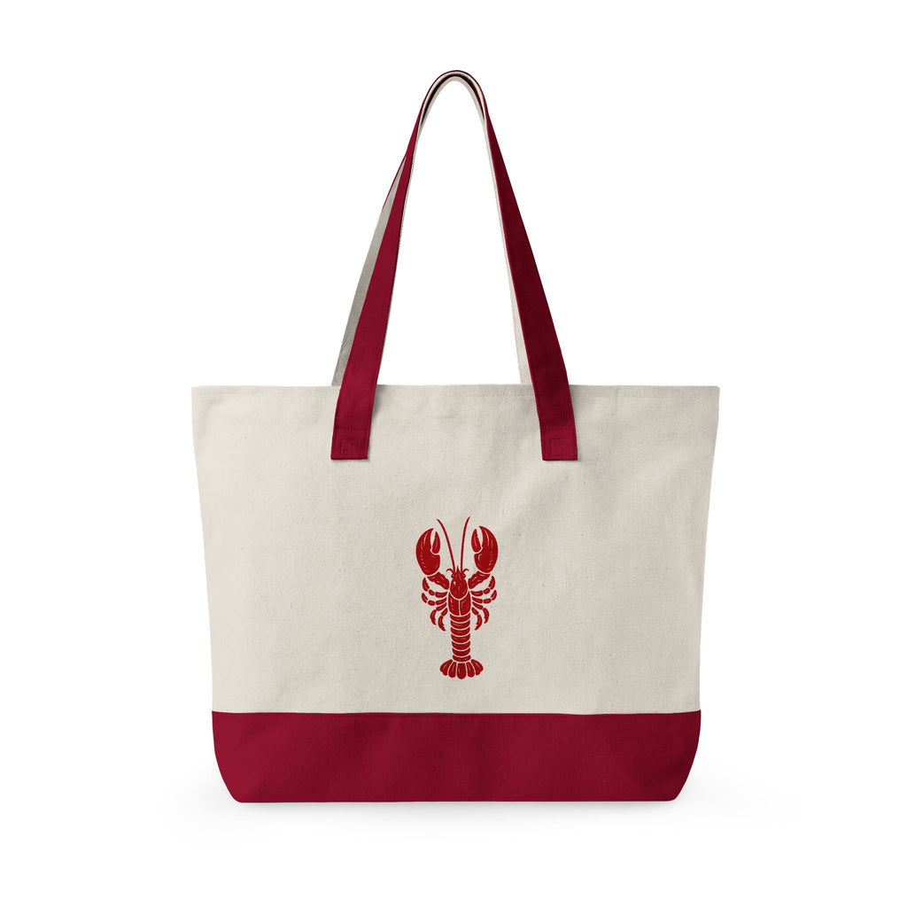 Hamptons Market Tote with Nautical Lobster & Sailboat — Coastal Style Zippered Beach Tote