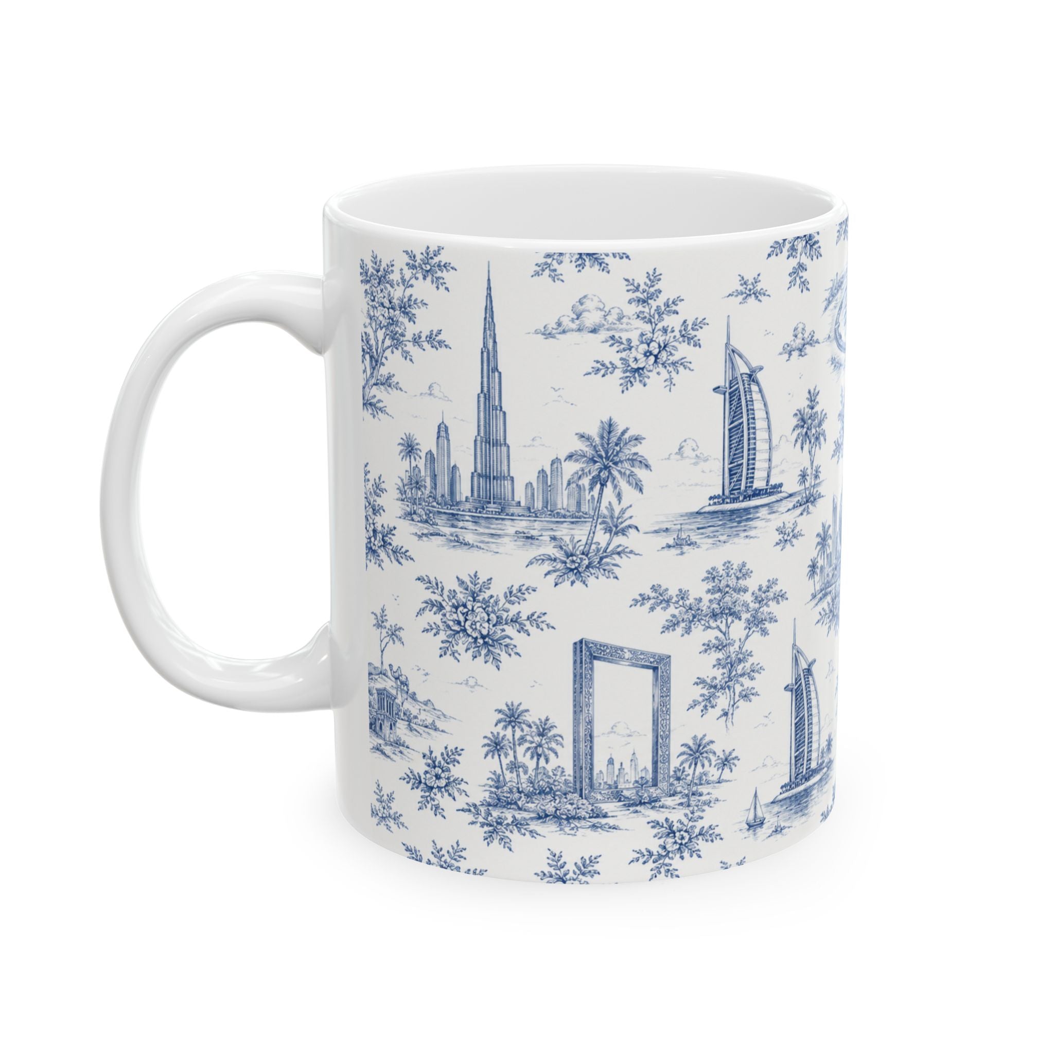 Dubai Blue Toile de Jouy Ceramic Mug — Ceramic 11oz Coffee Cup