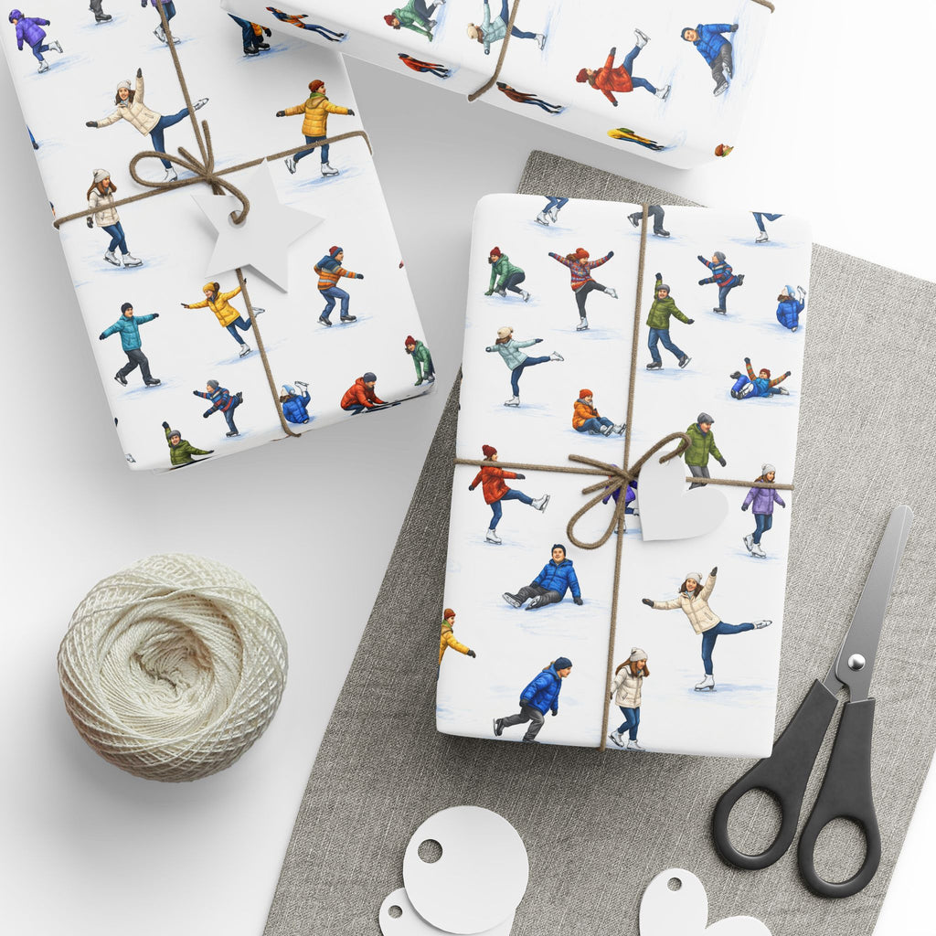 Winter Ice Skaters Gift Wrap Paper | Figure Skating Pattern Wrapping Paper