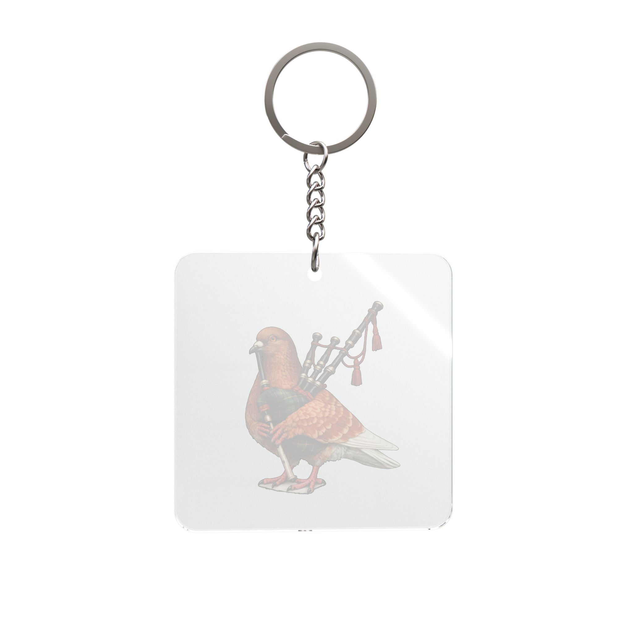 Customizable Woodlawn Redheaded NYC Pigeon Square Keychain | Bronx Irish Bagpipes Bird Lovers Keyring Gift