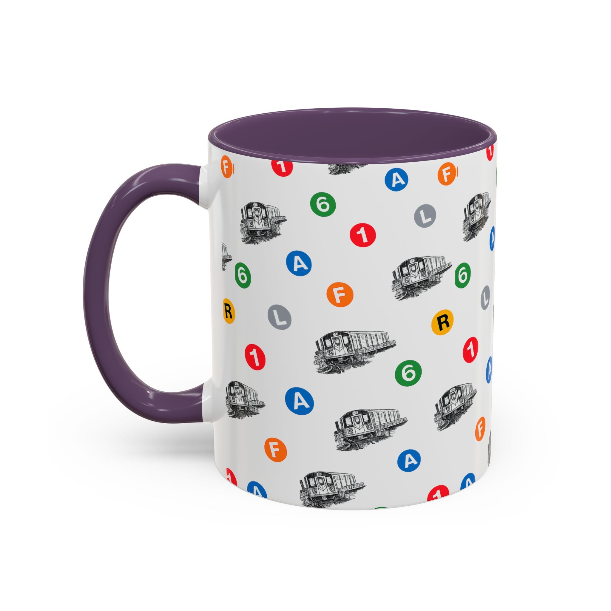 New York Subway Train Transit Icons Mug | NYC Metro Subway Pattern Accent Coffee Tea Mug 11oz