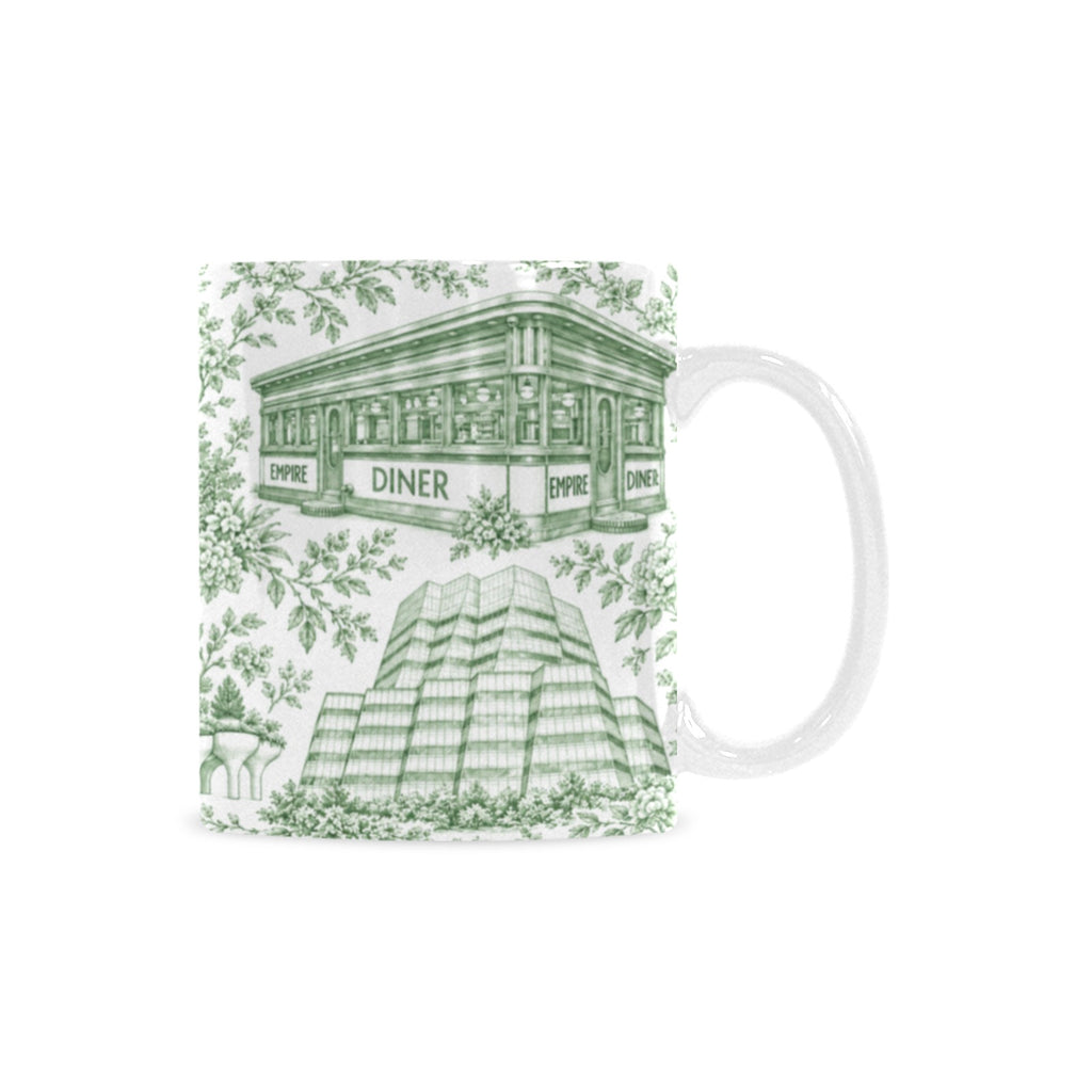 Chelsea Green Toile De Jouy Mug | Manhattan Chinoiserie Coffee Cup Custom White Mug (11oz)